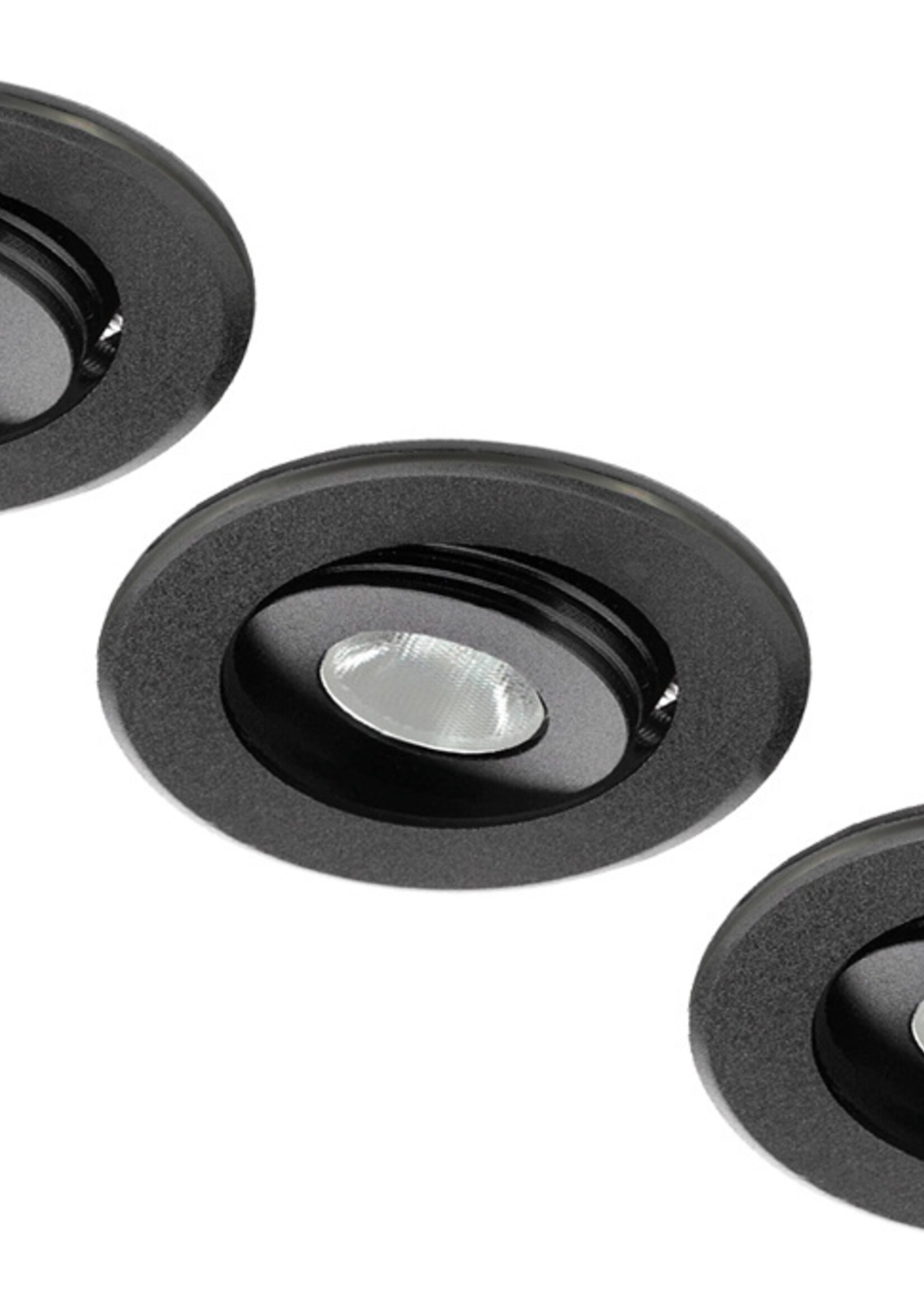 Set van 3 stuks dimbare mini inbouwLEDspot, warm wit, 1x3W Kantelbaar IP44 ZWARTE uitvoering