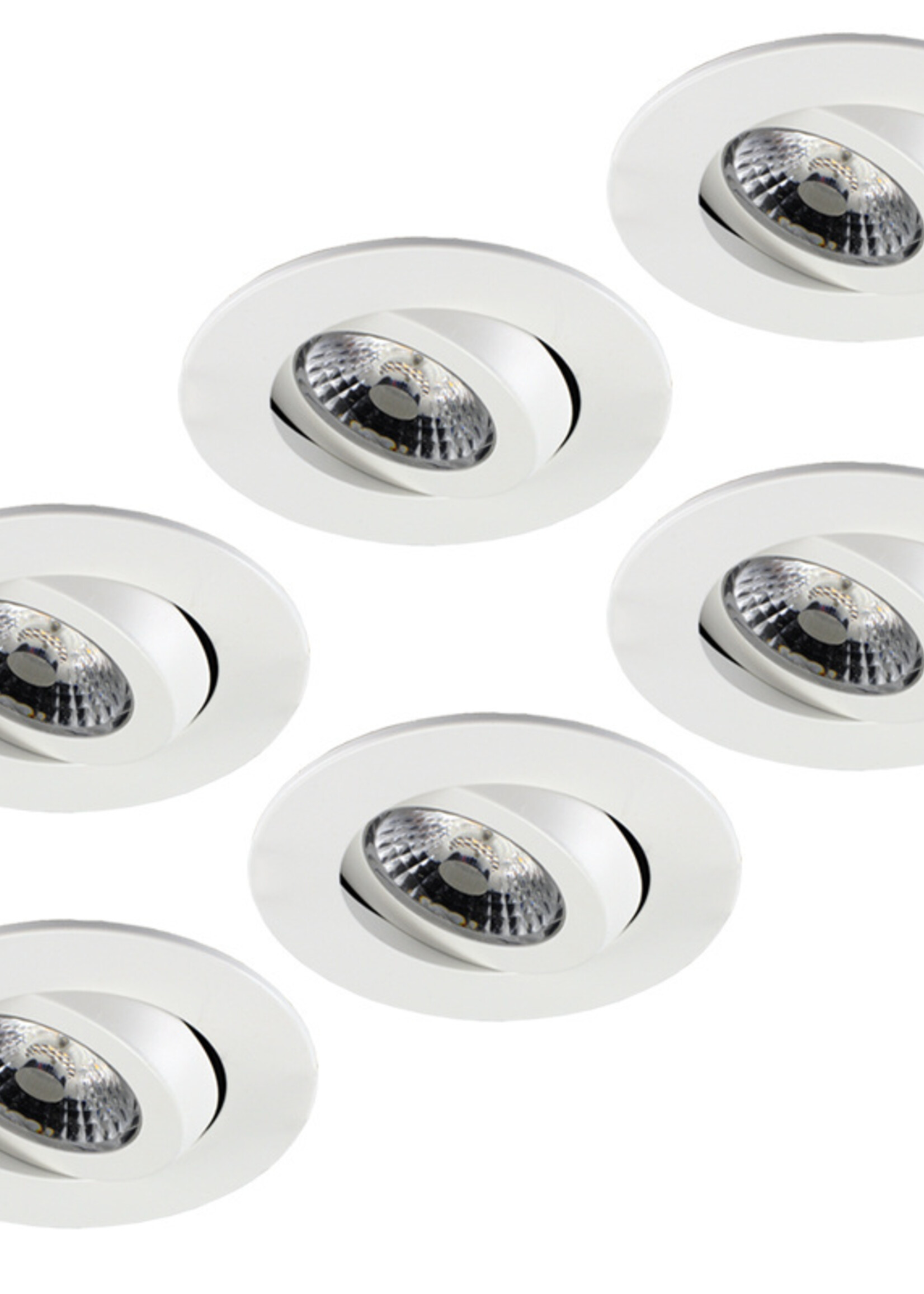 Set van 6 stuks LED inbouwspot Gyro 8W, dimbaar en 360 graden richtbaar