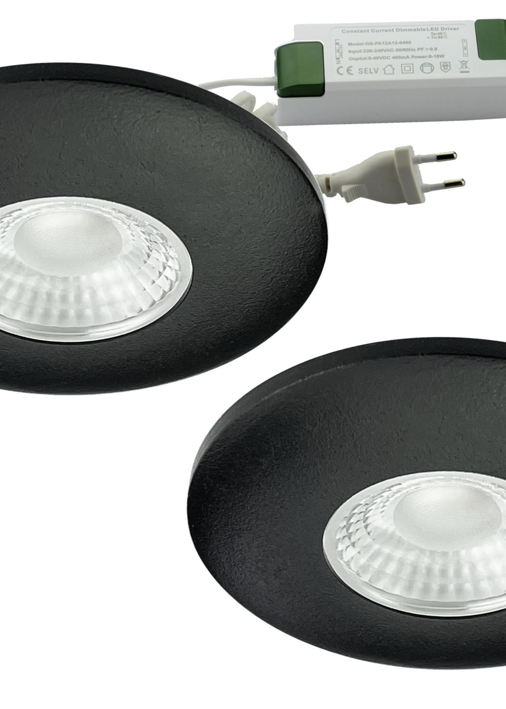 Set van 2 Cabinet Led Inbouwspot warm wit, zwarte uitvoering IP44, dimbaar
