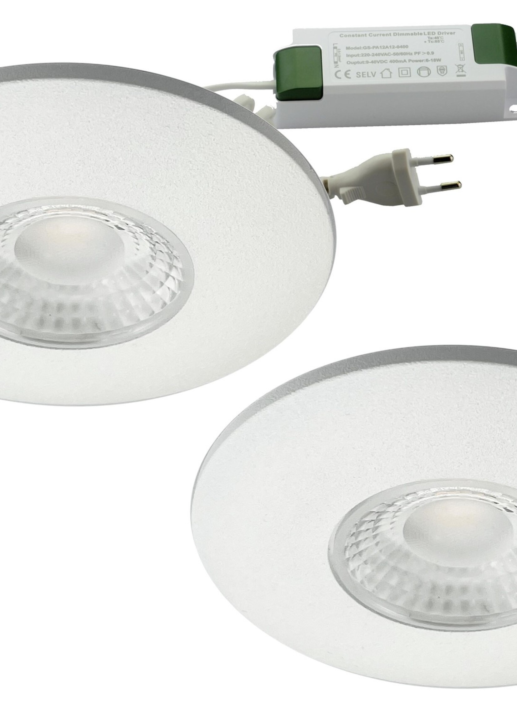 Set van 2 Cabinet Led Inbouwspots warm wit, witte uitvoering IP44, dimbaar