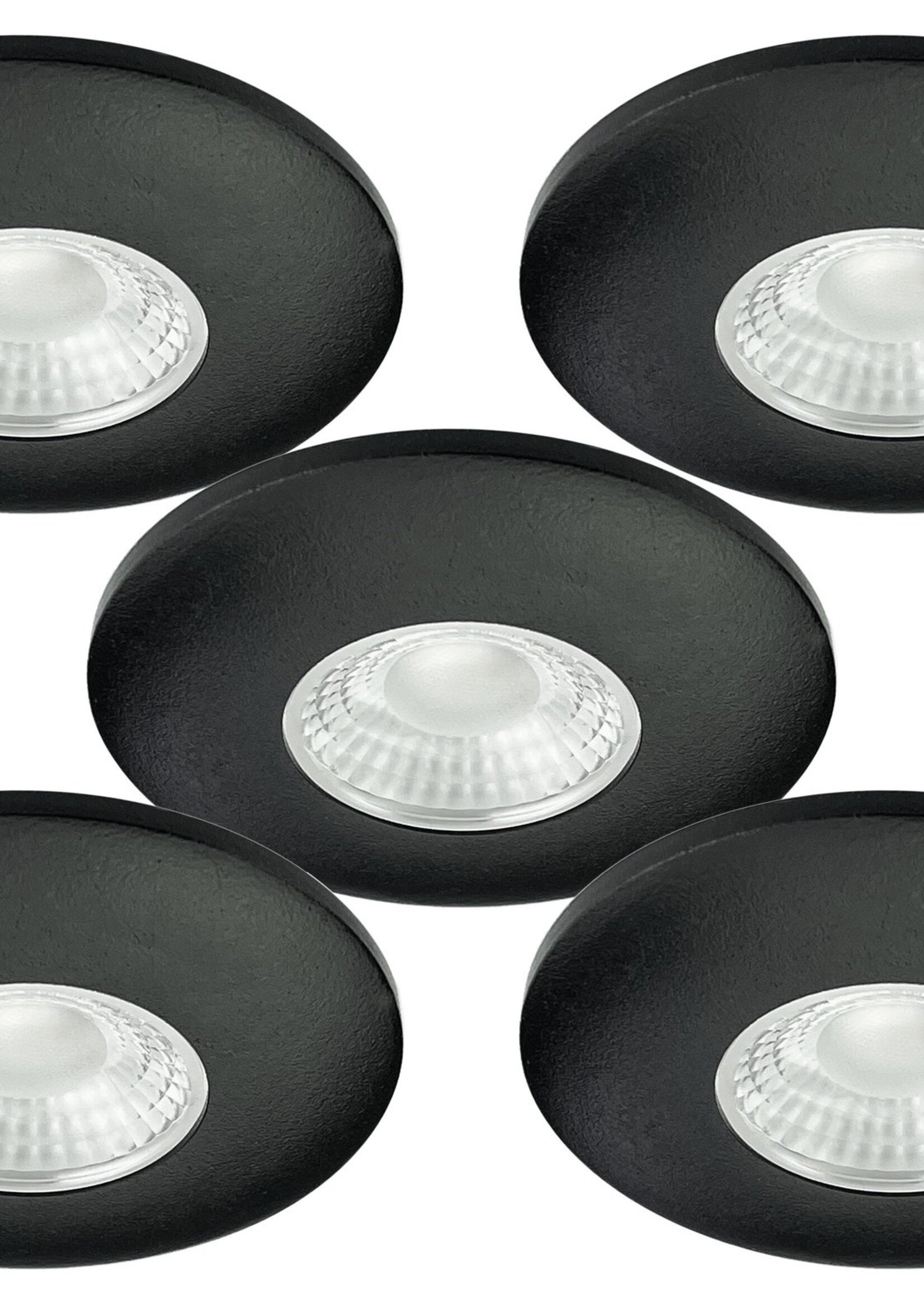 Set van 5 Cabinet Led Inbouwspots warm wit, zwarte uitvoering IP44, dimbaar