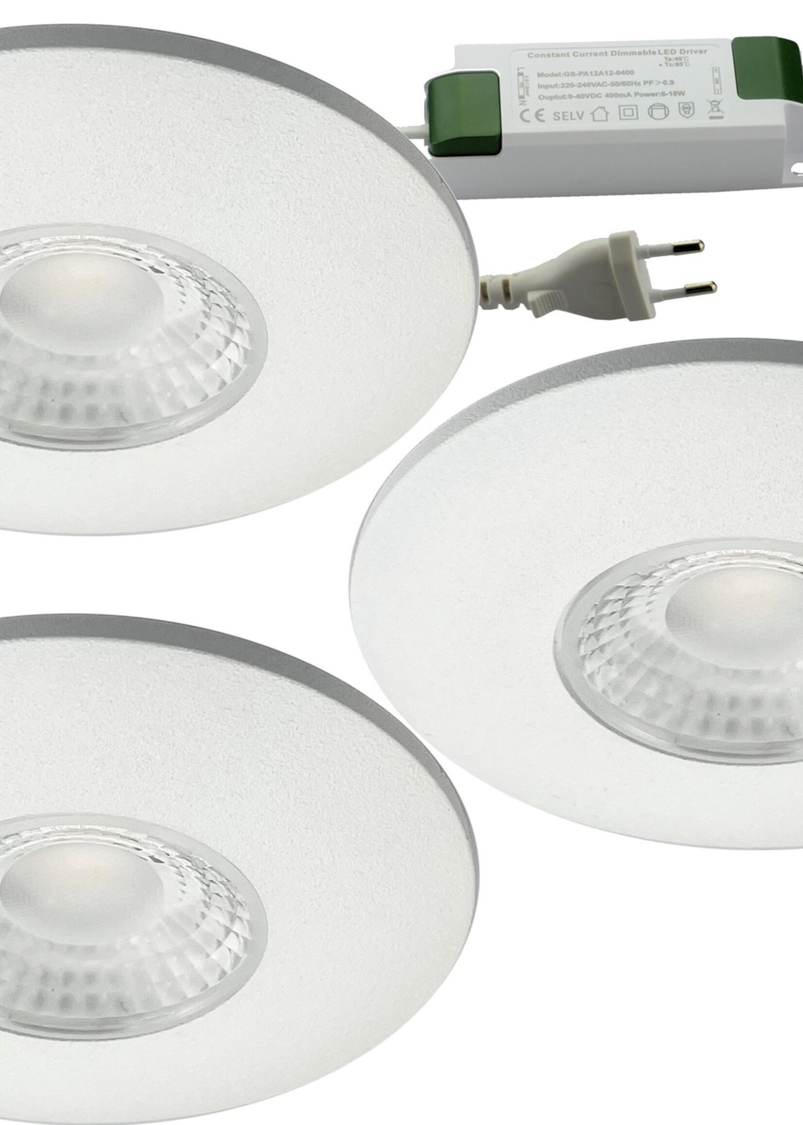 Set van 3 Cabinet Led Inbouwspots warm wit, witte uitvoering IP44, dimbaar