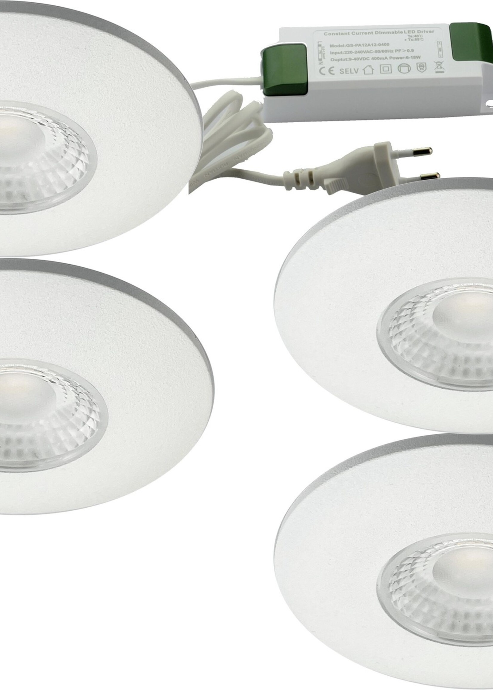 Set van 4 Cabinet Led Inbouwspots warm wit, witte uitvoering IP44, dimbaar