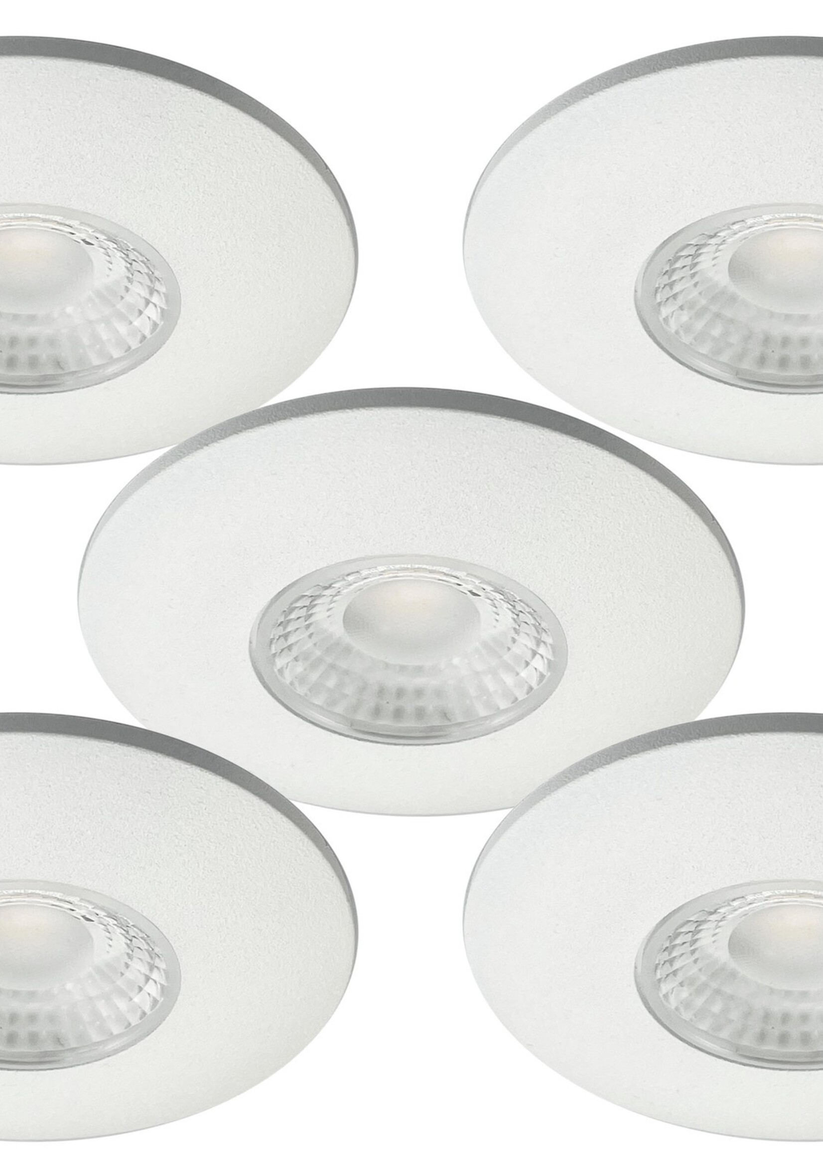 Set van 5 Cabinet Led Inbouwspots warm wit, witte uitvoering IP44, dimbaar