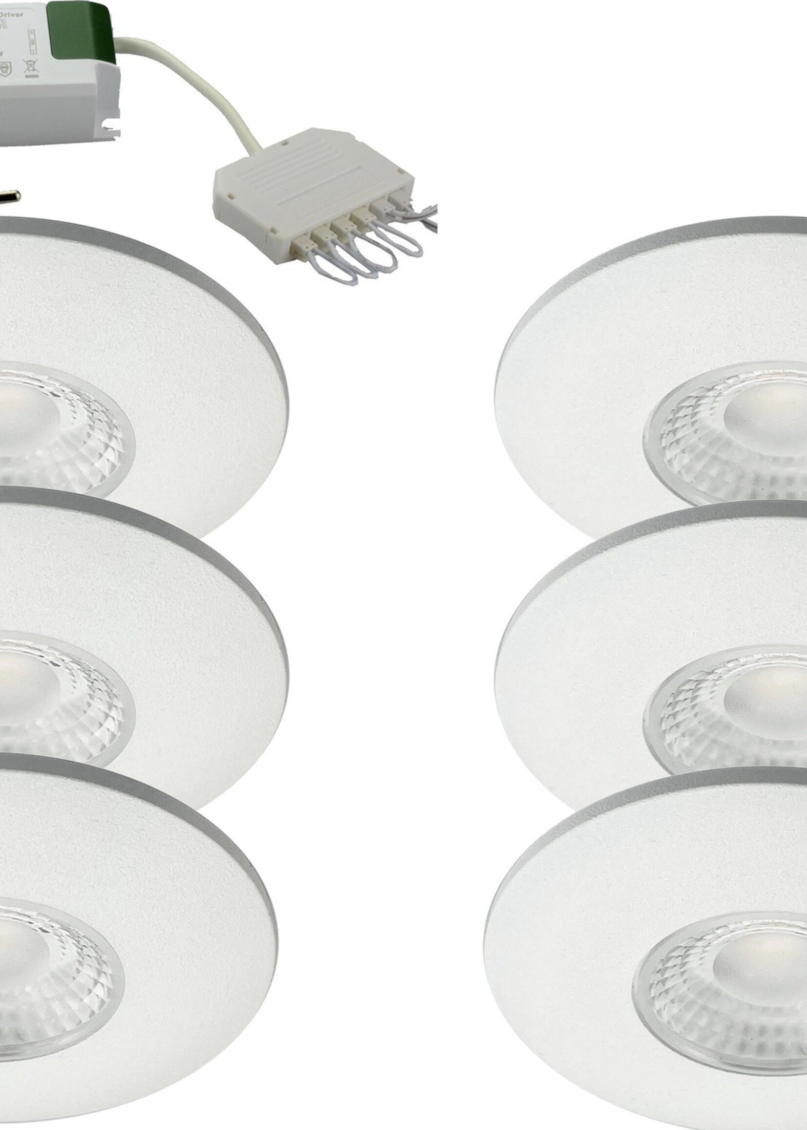 Set van 6 Cabinet Led Inbouwspots warm wit, witte uitvoering IP44, dimbaar