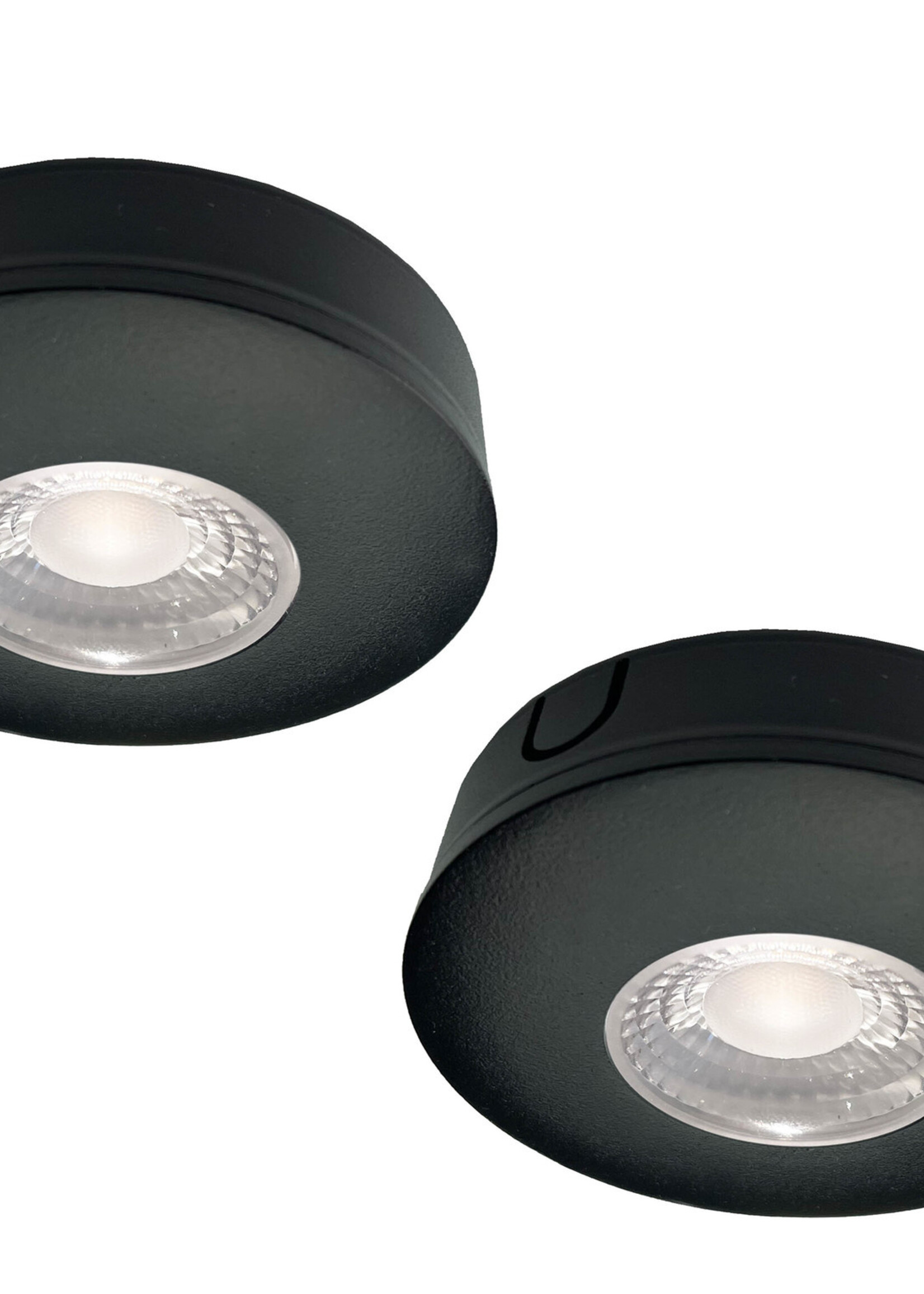 Set van 2 Cabinet Led Opbouwspot warm wit, zwarte uitvoering IP44, dimbaar