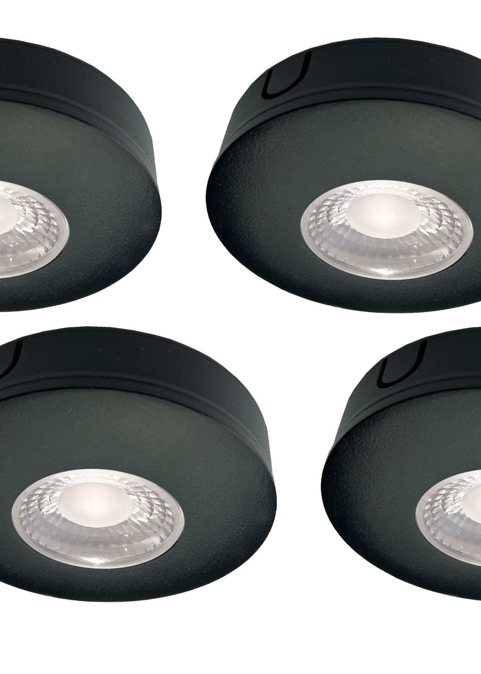 Set van 4 Cabinet Led Opbouwspot warm wit, zwarte uitvoering IP44, dimbaar