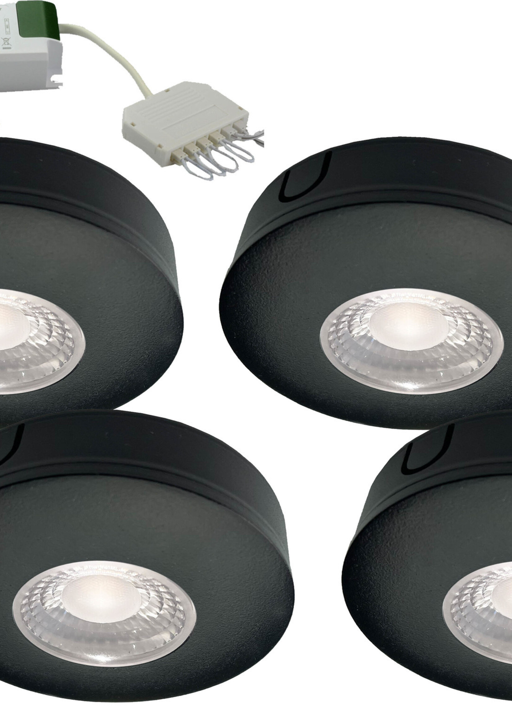 Set van 4 Cabinet Led Opbouwspot warm wit, zwarte uitvoering IP44, dimbaar
