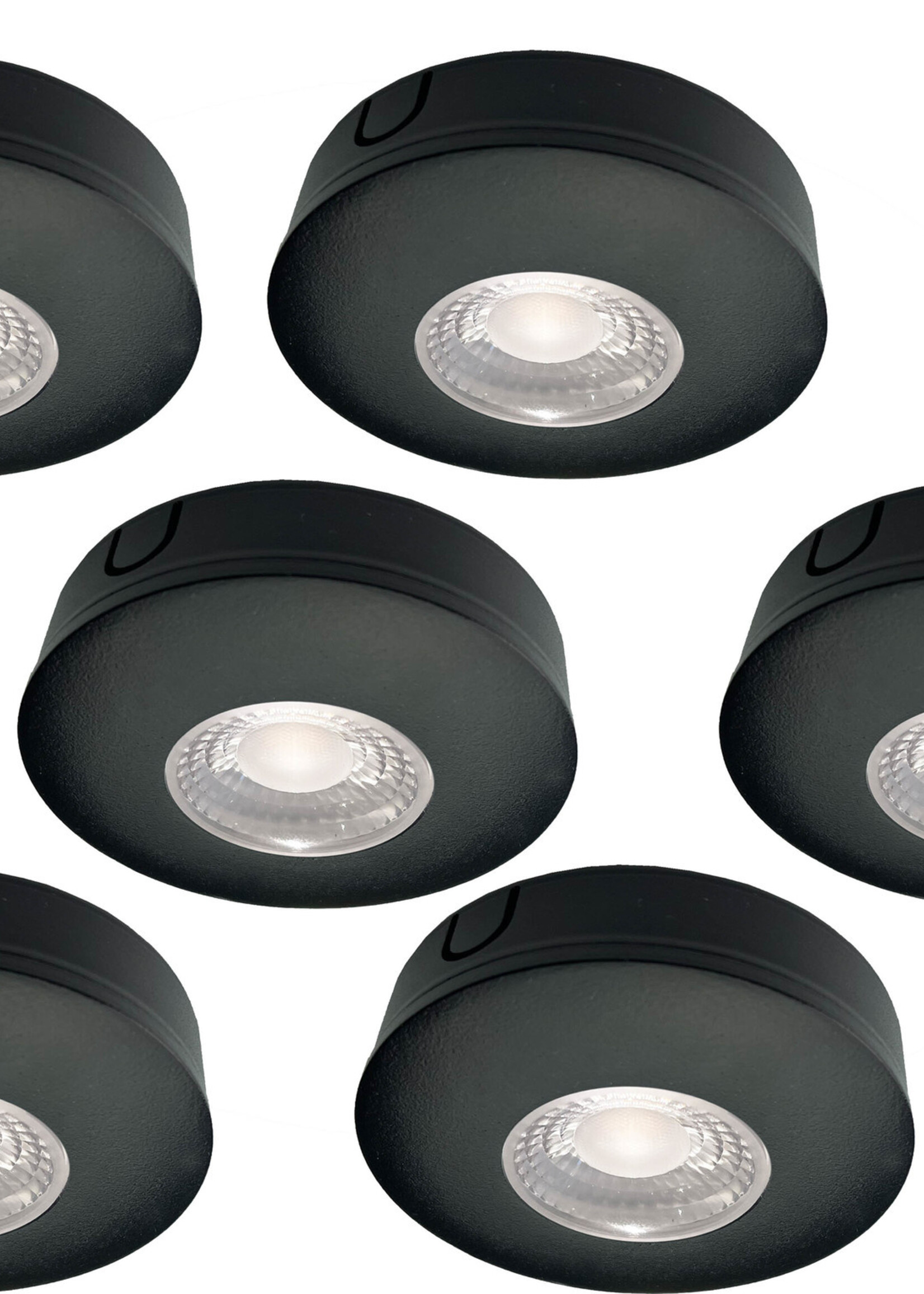 Set van 6 Cabinet Led Opbouwspot warm wit, zwarte uitvoering IP44, dimbaar