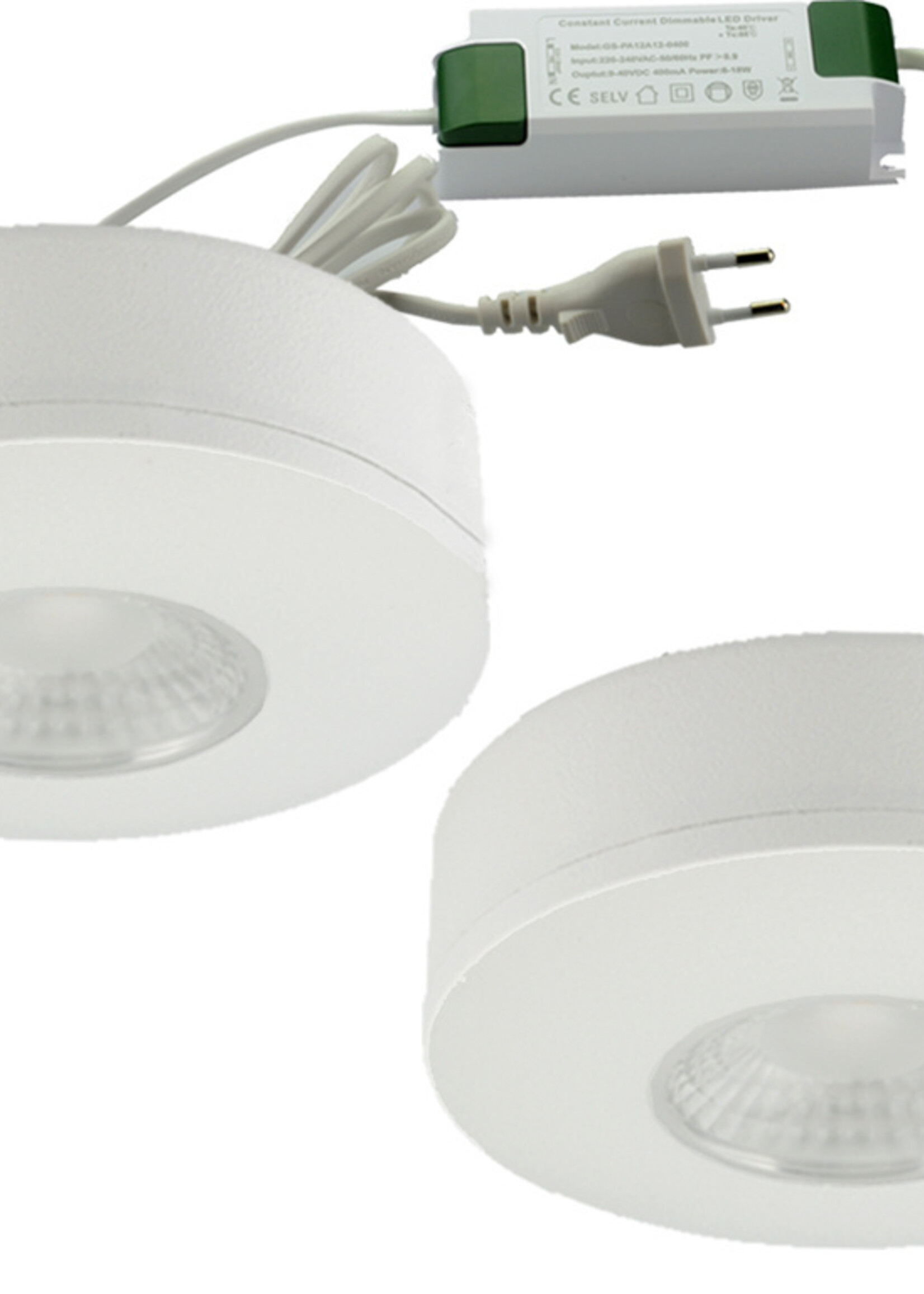 Set van 2 Cabinet Led Opbouwspot warm wit, witte uitvoering IP44, dimbaar