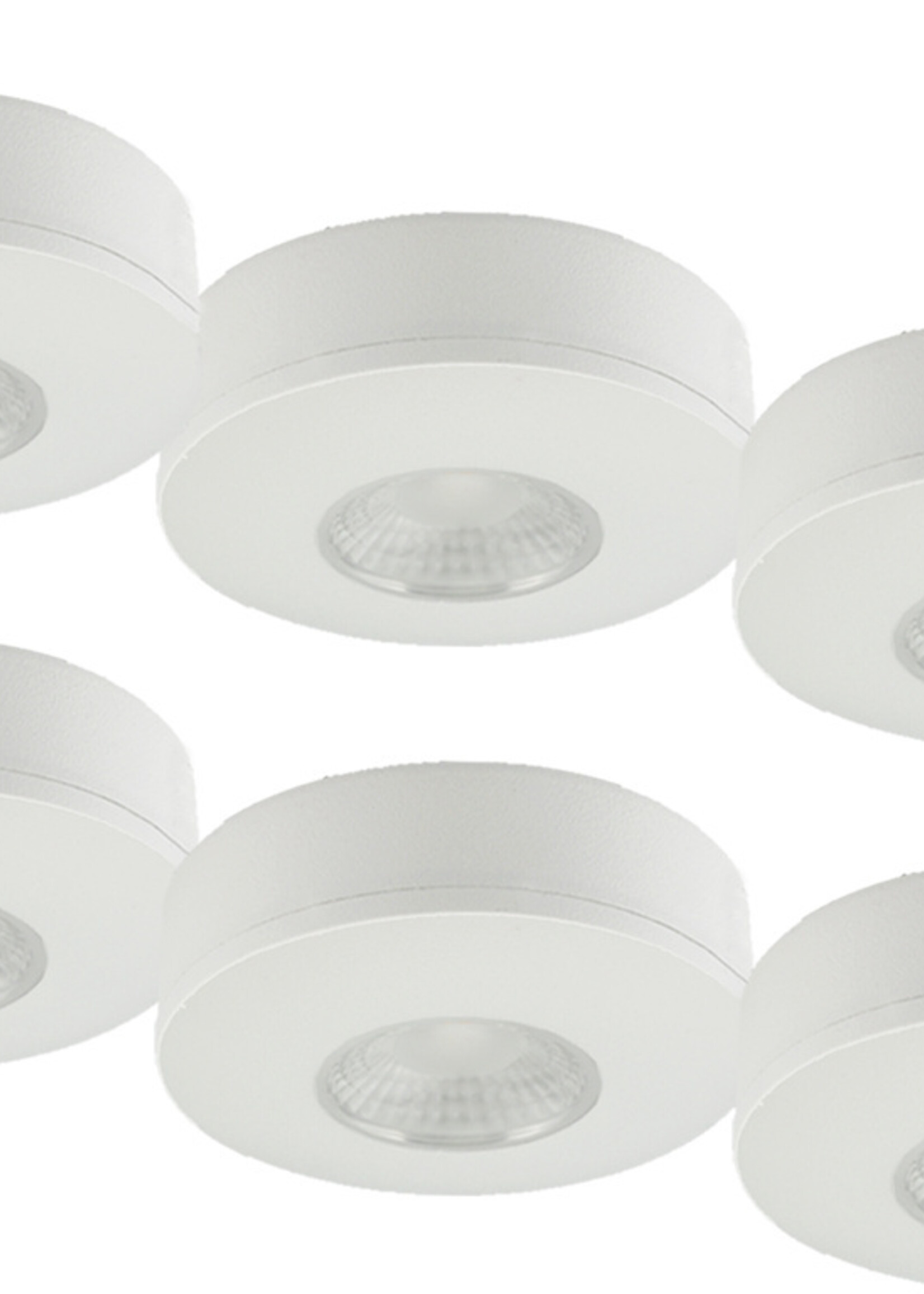 Set van 6 Cabinet Led Opbouwspot warm wit, witte uitvoering IP44, dimbaar