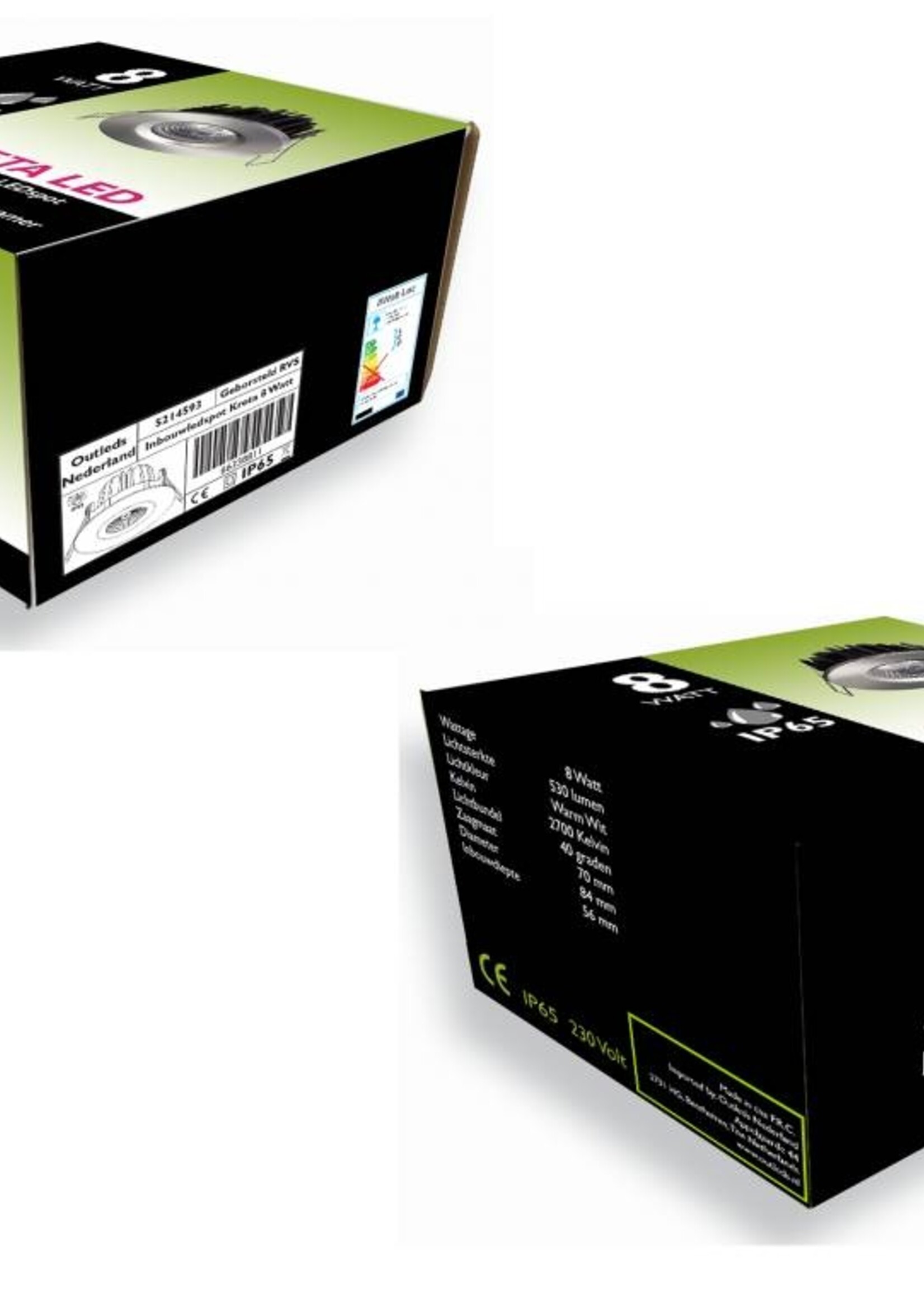 Complete set van 4 stuks Witte Badkamer Inbouw LED spot Kreta 8W, dimbaar (IP65)