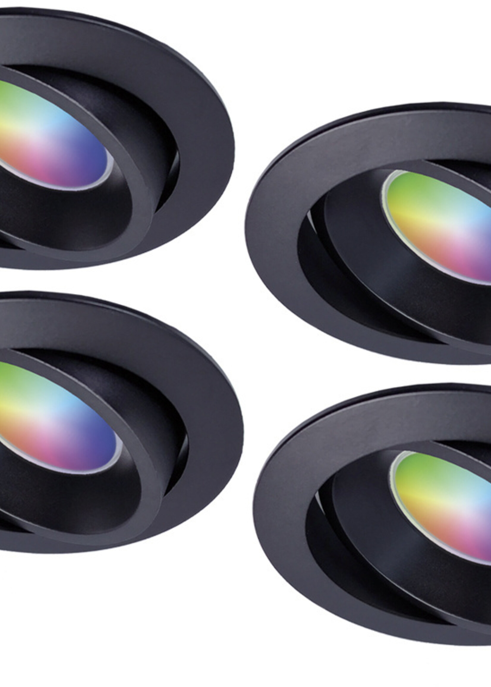 Ansell Set van 4 stuks Zwarte Wifi. RGB en dimtone inbouwspots, 5,5 W. Dimbaar via app of afstandsbediening
