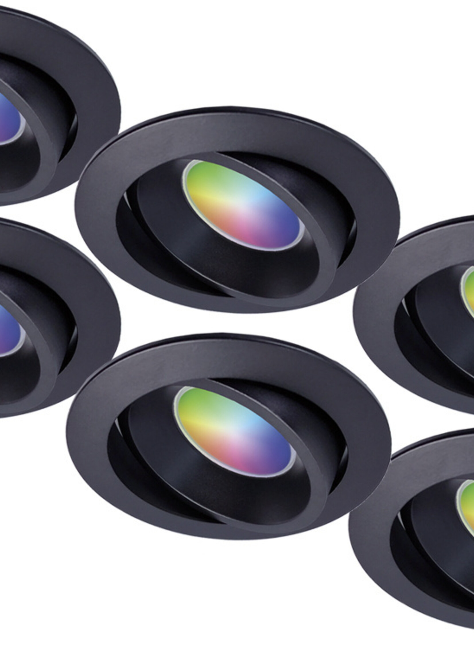 Ansell Set van 6 stuks Zwarte Wifi. RGB en dimtone inbouwspots, 5,5 W. Dimbaar via app of afstandsbediening