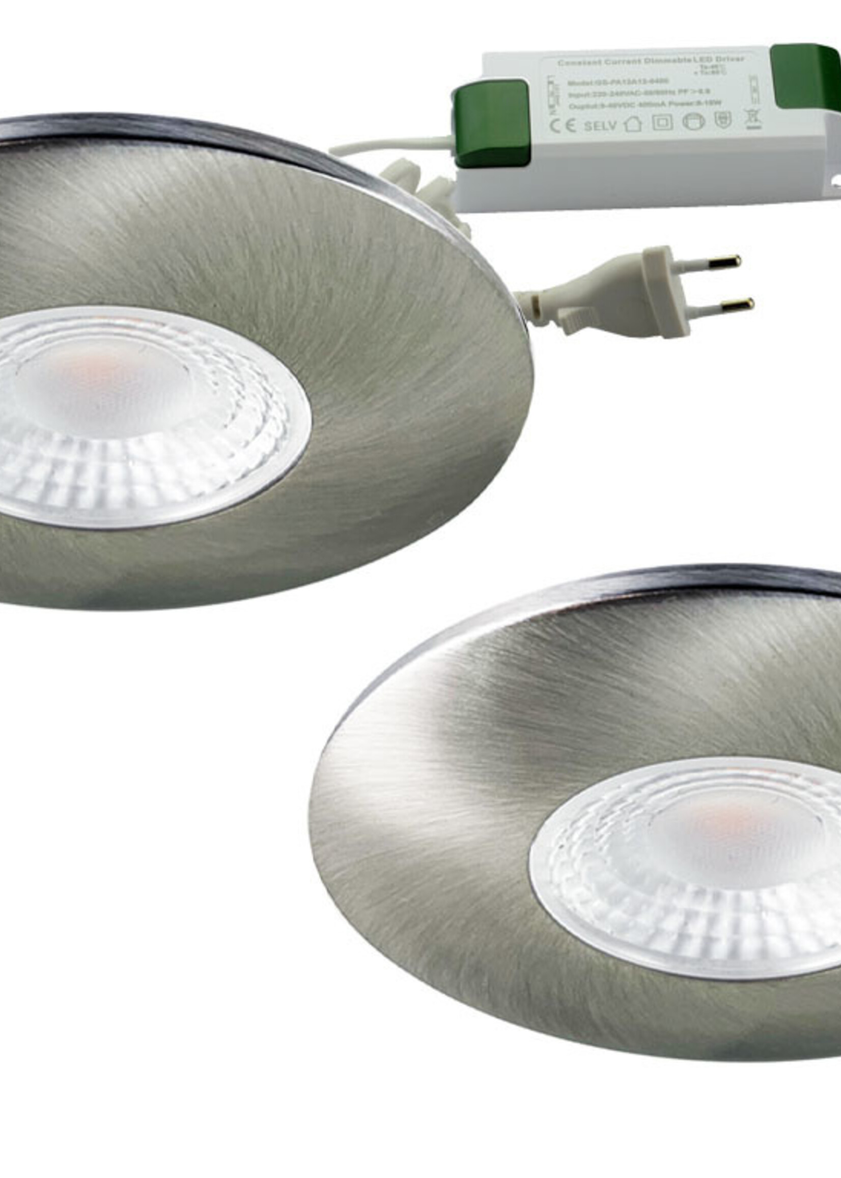Set van 2 Cabinet Led Inbouwspots warm wit, in rvs kleur IP44, dimbaar