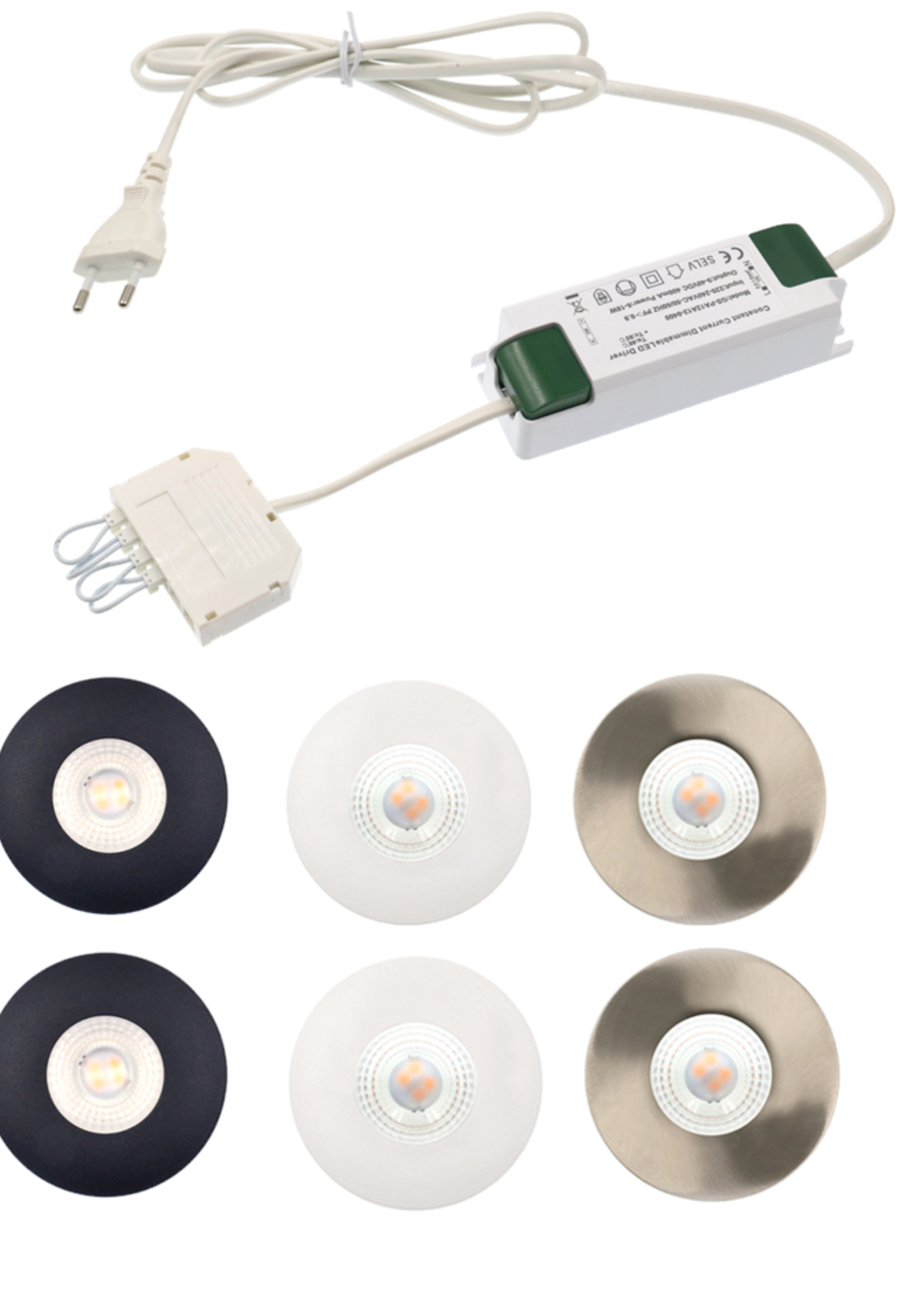 Set van 2 Cabinet Led Inbouwspots warm wit, in rvs kleur IP44, dimbaar