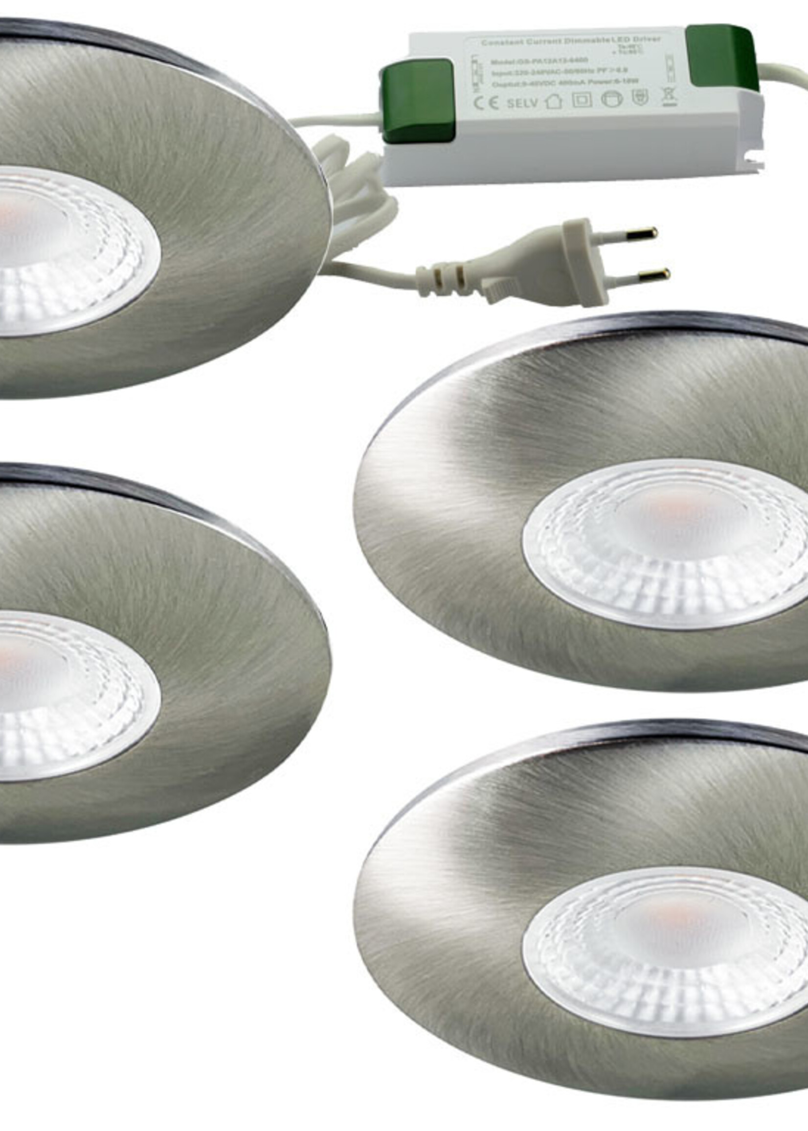 Set van 4 Cabinet Led Inbouwspots warm wit, in rvs kleur IP44, dimbaar