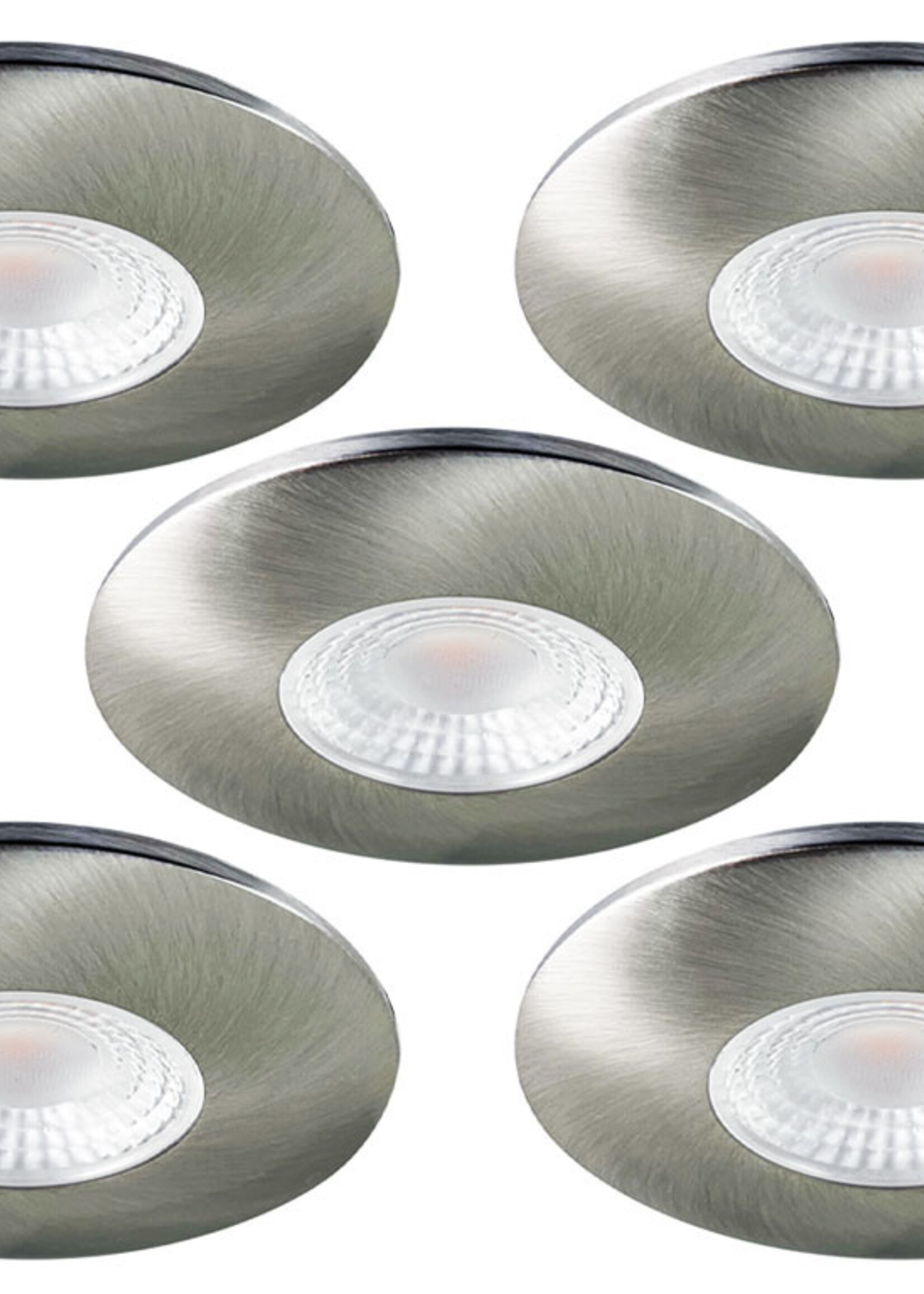 Set van 5 Cabinet Led Inbouwspots warm wit, in rvs kleur IP44, , dimbaar