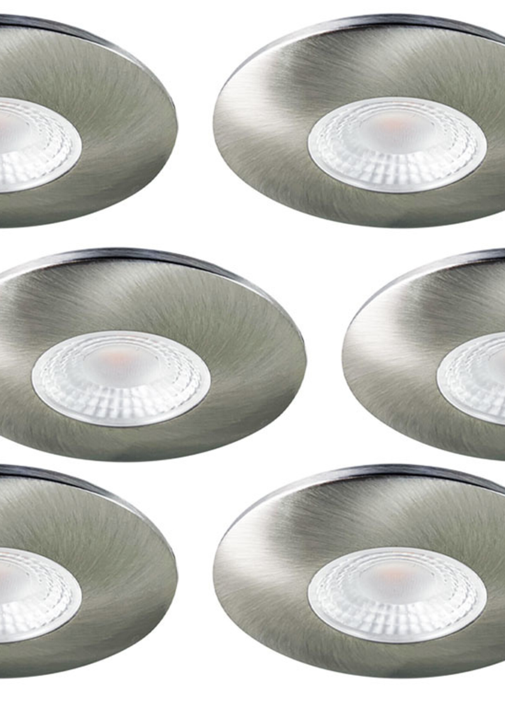 Set van 6 Cabinet Led Inbouwspots warm wit, in rvs kleur IP44, dimbaar