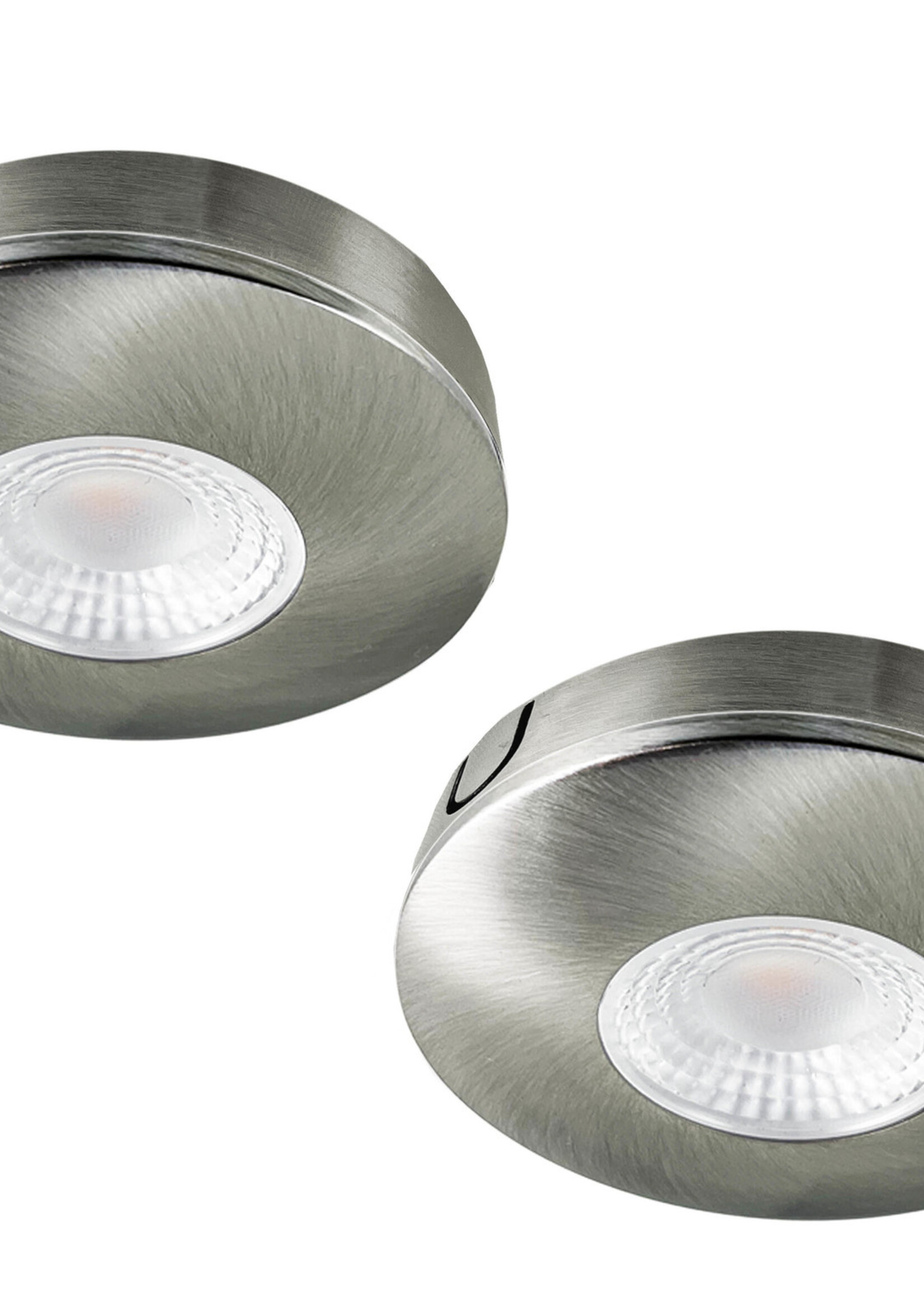 Set van 2 Cabinet Led opbouwspot warm wit, rvs uitvoering IP44, Dimbaar