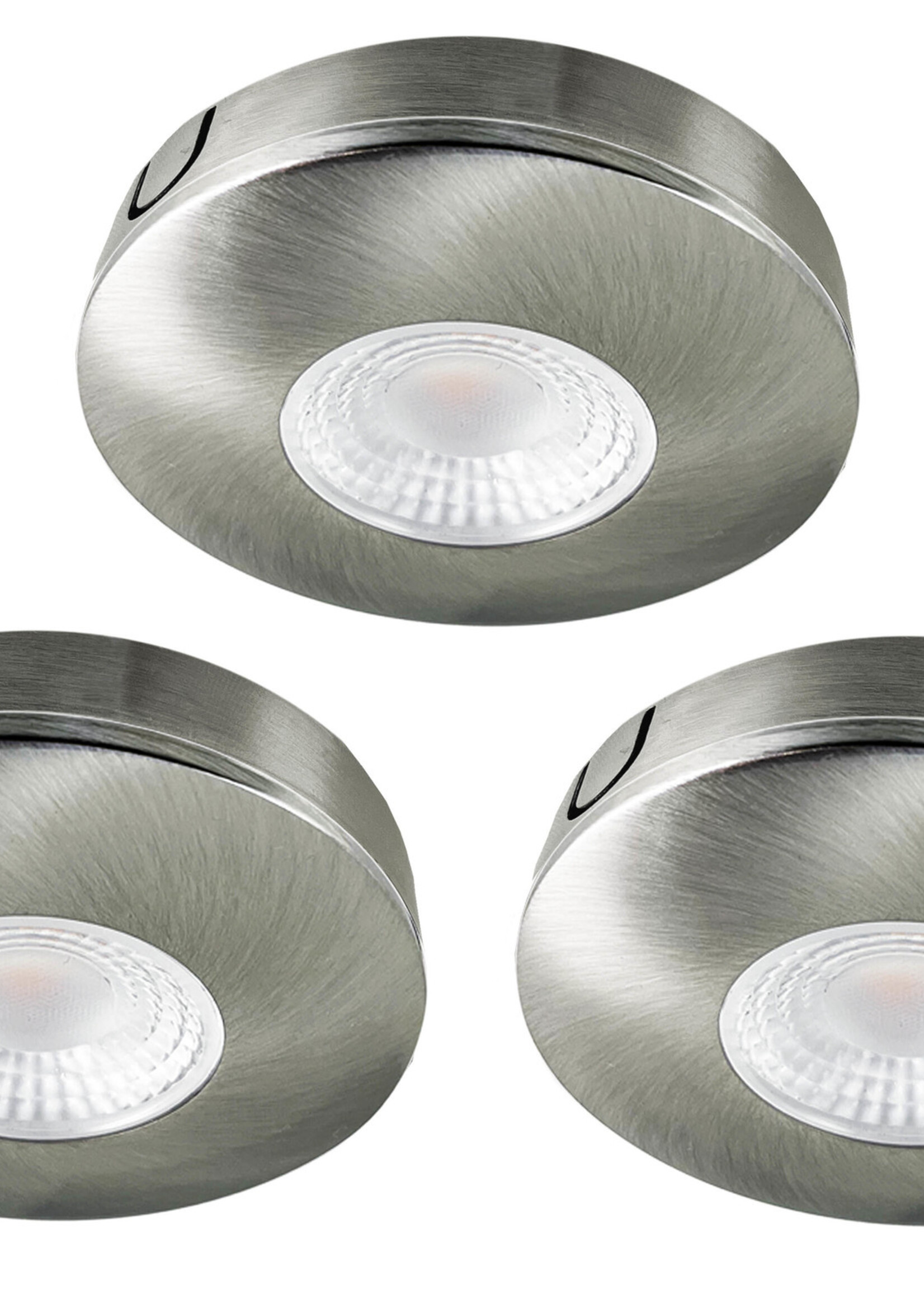 Set van 3 Cabinet Led opbouwspot warm wit, rvs uitvoering IP44 , dimbaar