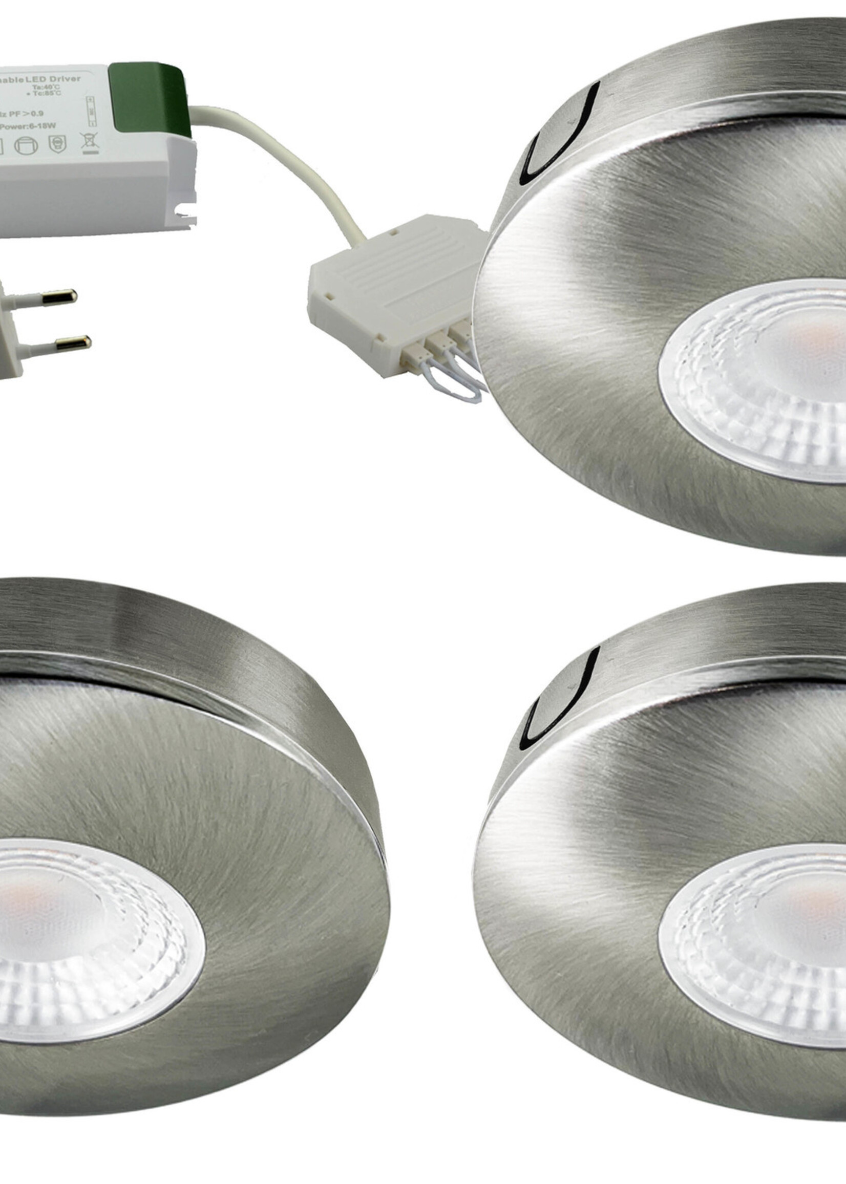 Set van 3 Cabinet Led opbouwspot warm wit, rvs uitvoering IP44 , dimbaar