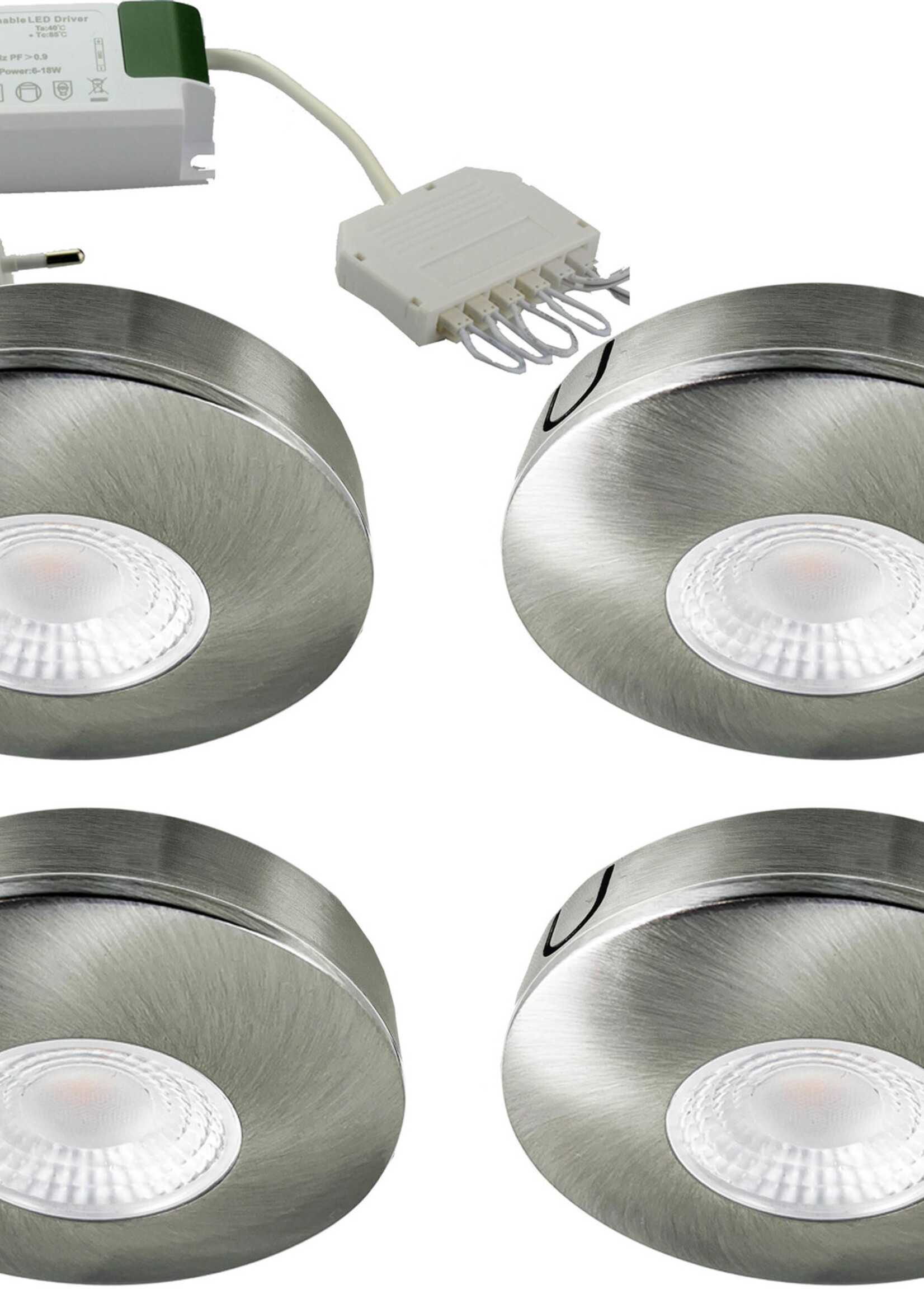 Set van 4 Cabinet Led opbouwspot warm wit, rvs uitvoering IP44 , dimbaar