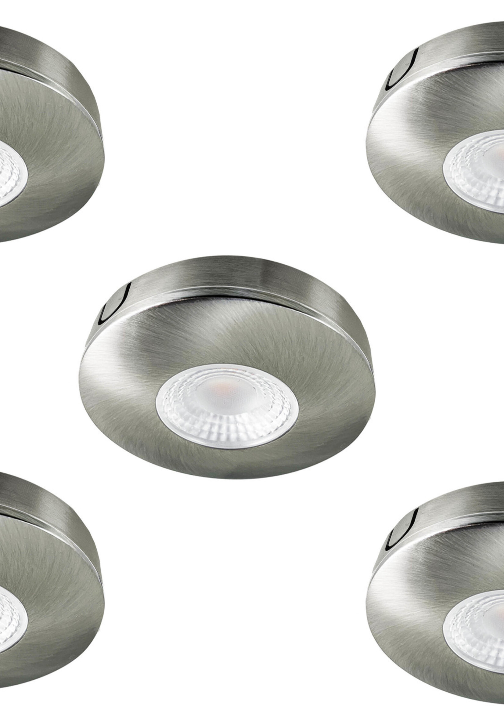 Set van 5 Cabinet Led opbouwspot warm wit, rvs uitvoering IP44 , dimbaar