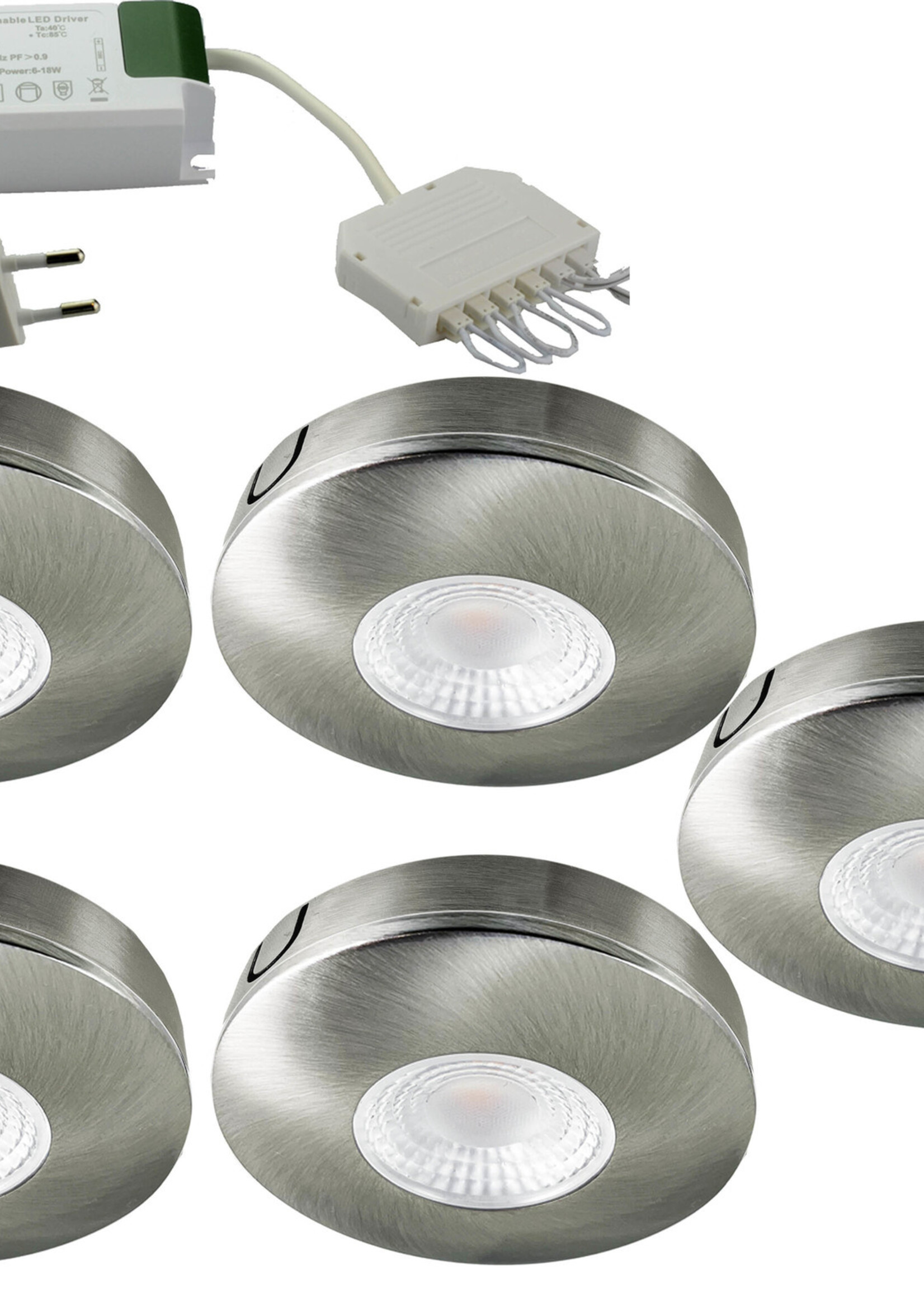 Set van 5 Cabinet Led opbouwspot warm wit, rvs uitvoering IP44 , dimbaar