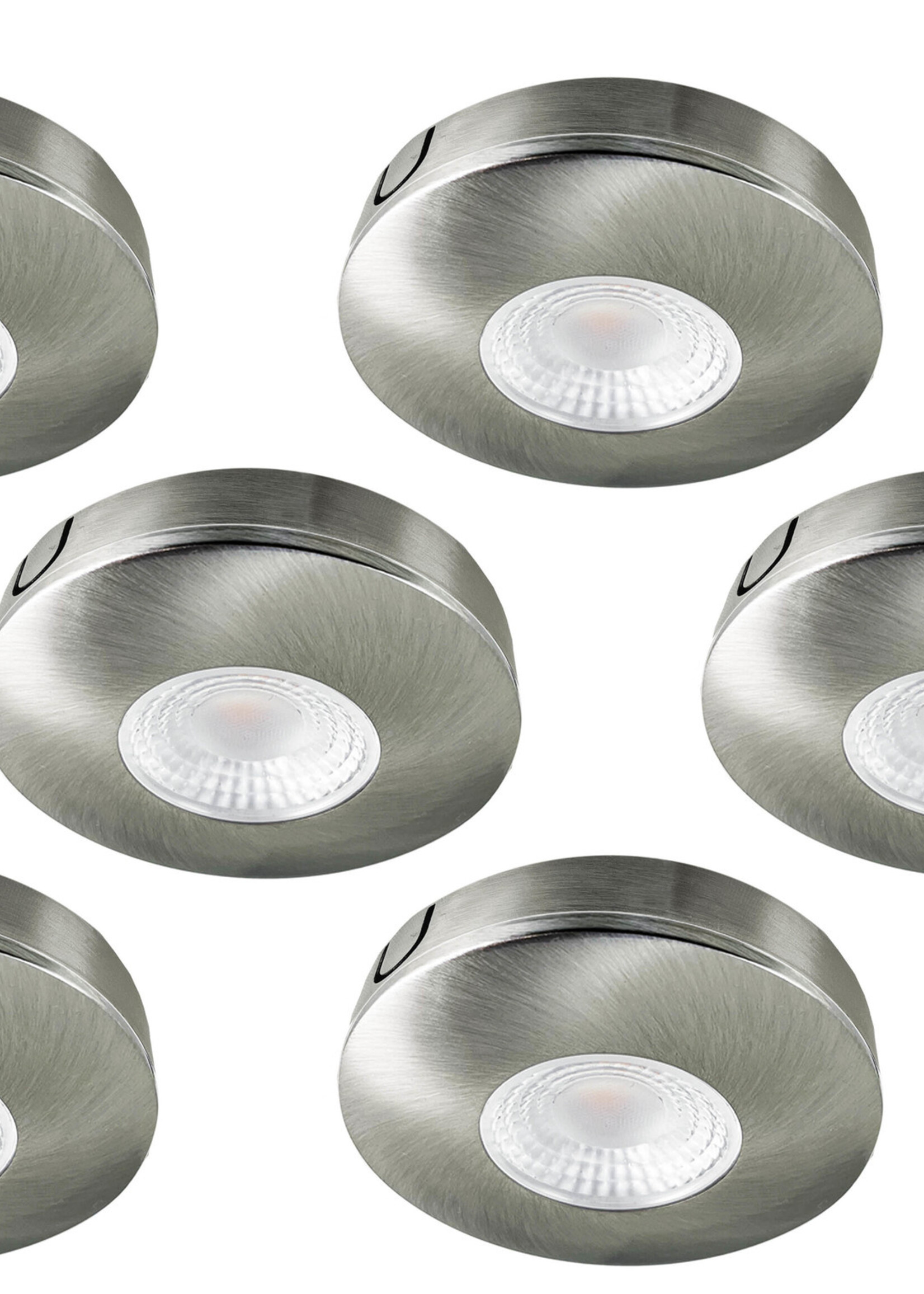 Set van 6 Cabinet Led opbouwspot warm wit, rvs uitvoering IP44 , dimbaar