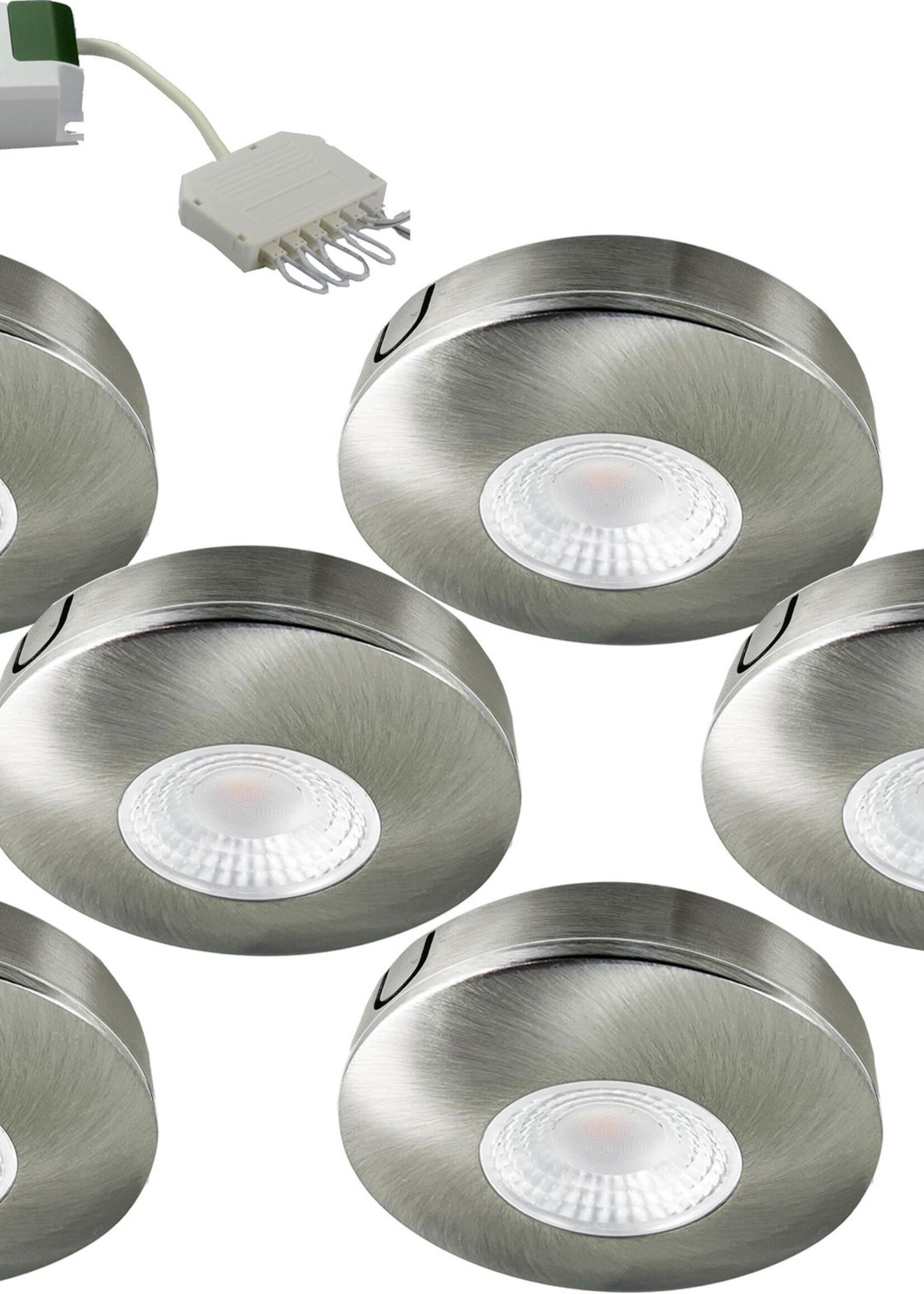 Set van 6 Cabinet Led opbouwspot warm wit, rvs uitvoering IP44 , dimbaar
