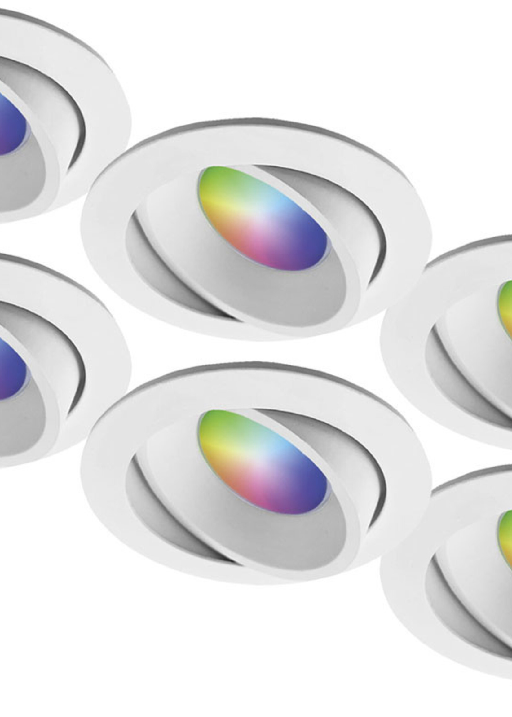 Ansell Set van 6 stuks Witte Wifi. RGB en dimtone inbouwspots, 5,5 W. Dimbaar via app of afstandsbediening