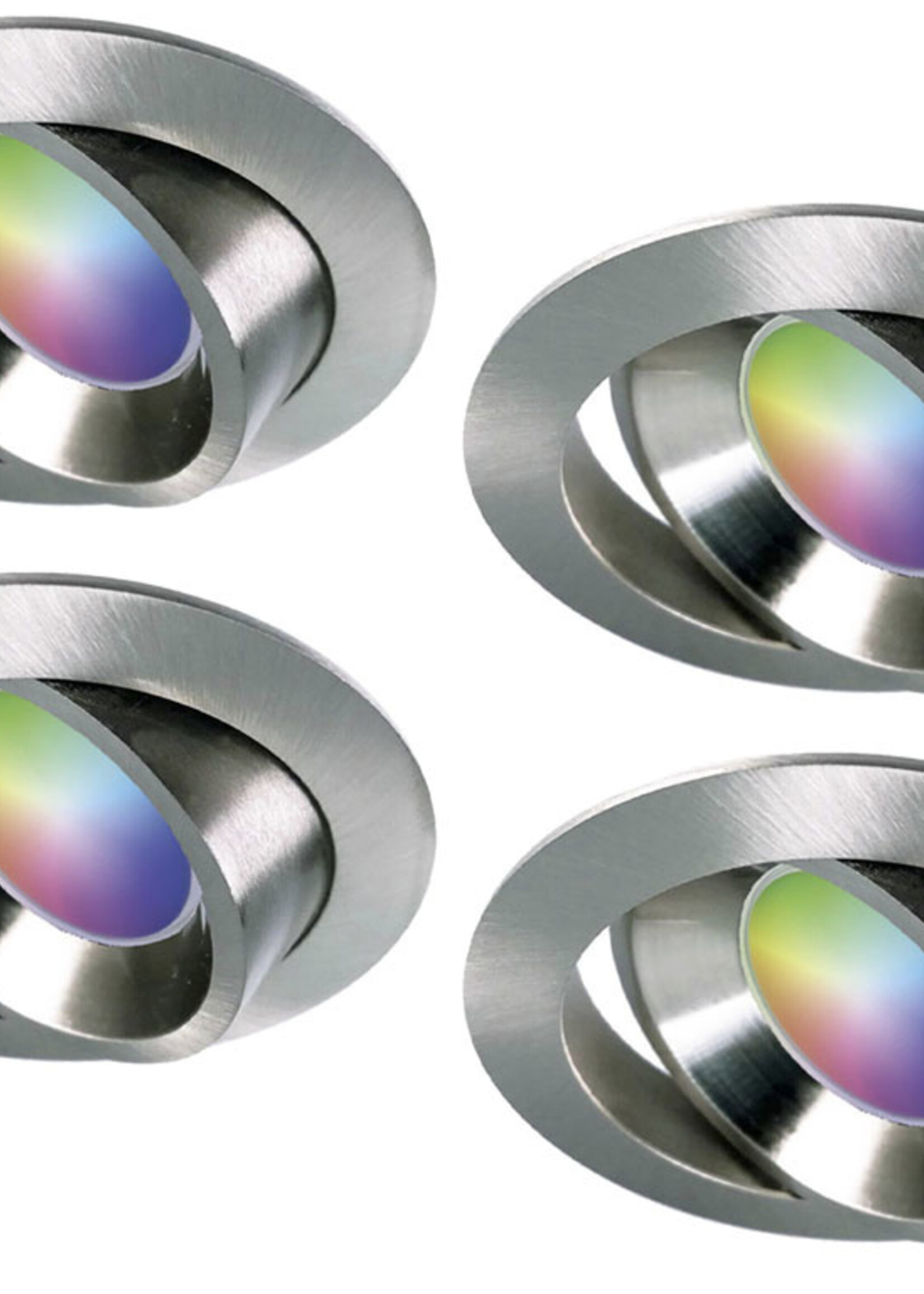 Ansell Set van 4 stuks RVS Wifi. RGB en dimtone inbouwspots, 5,5 W. Dimbaar via app of afstandsbediening