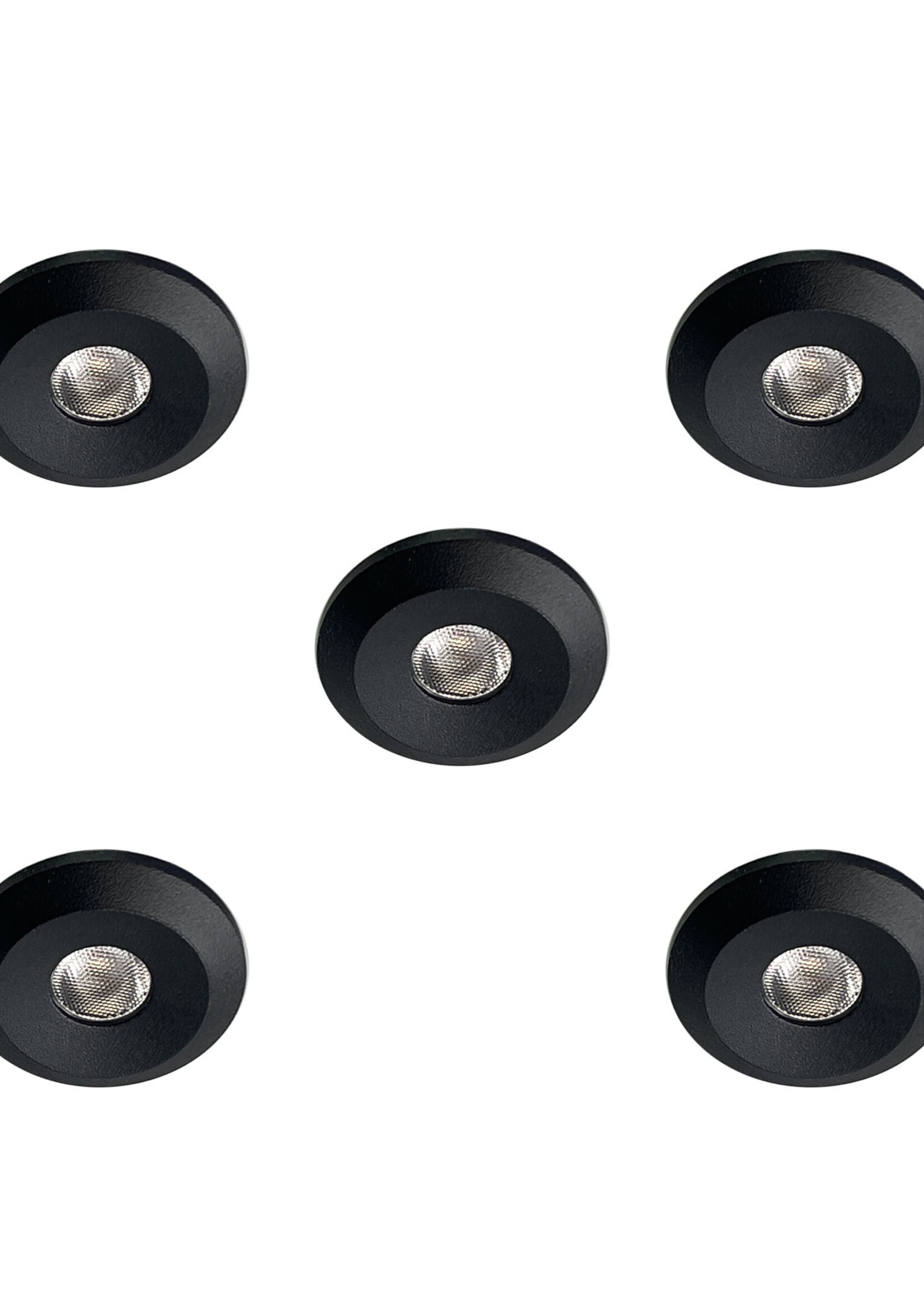 Set van 5 Microledjes Maduro, dimbaar,  1,2 Watt, Zwarte uitvoering, inclusief trafo/driver IP44