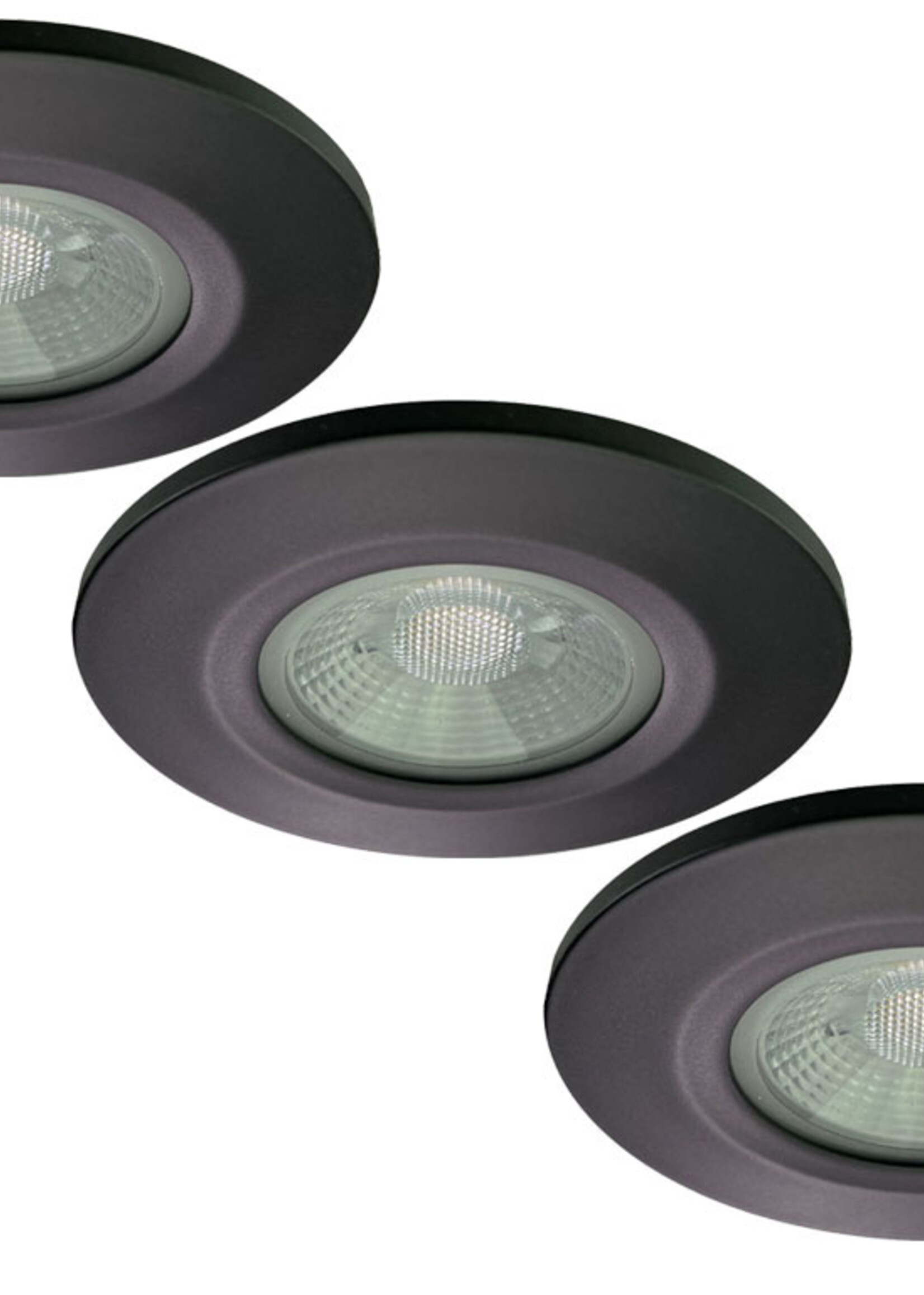Set van 3 stuks Badkamer LEDspot Veneti√´, IP65 Dimbaar, zwarte uitvoering, Warm wit licht