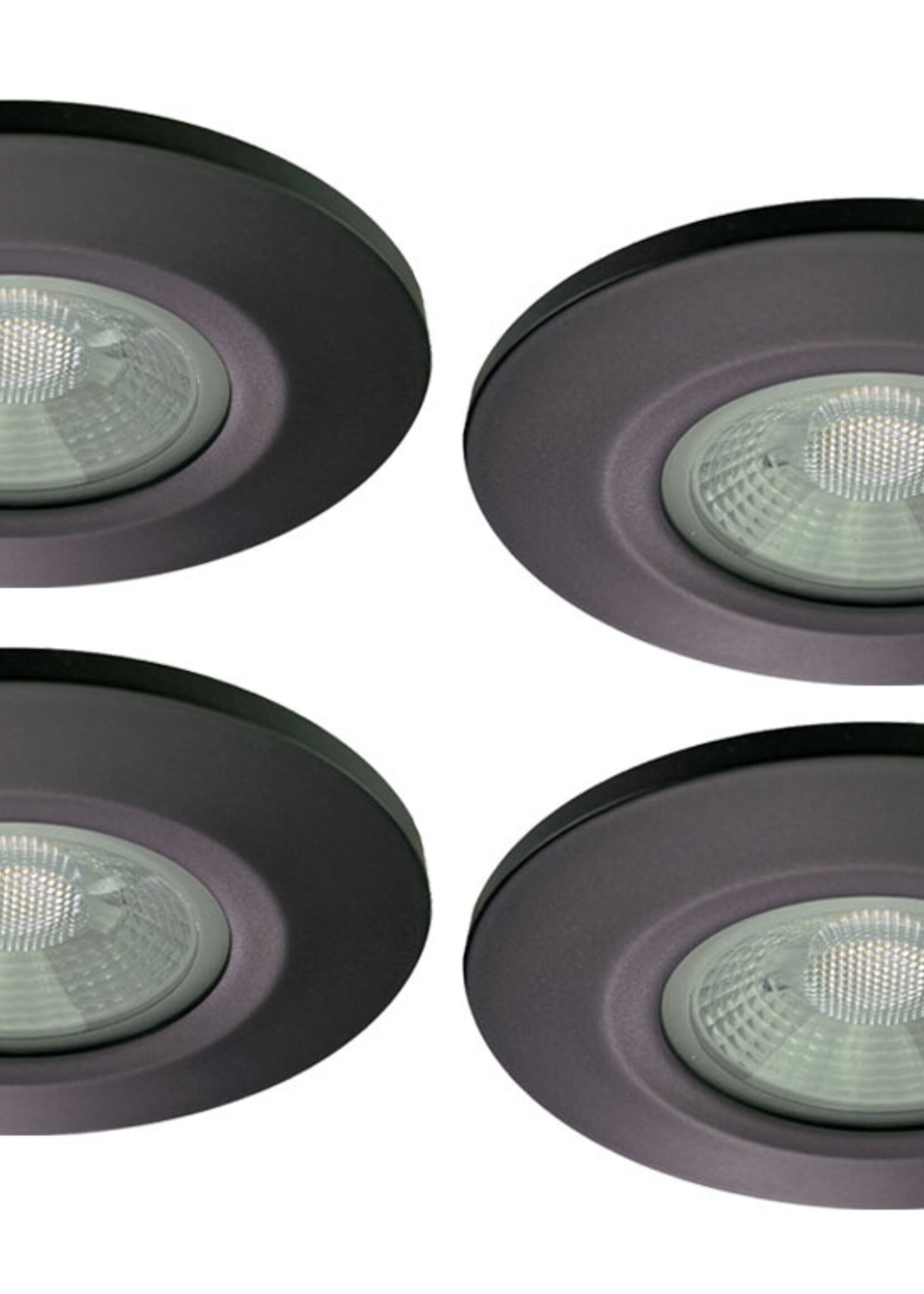 Set van 4 stuks Badkamer LEDspot Veneti√´, IP65 Dimbaar, zwarte uitvoering, Warm wit licht