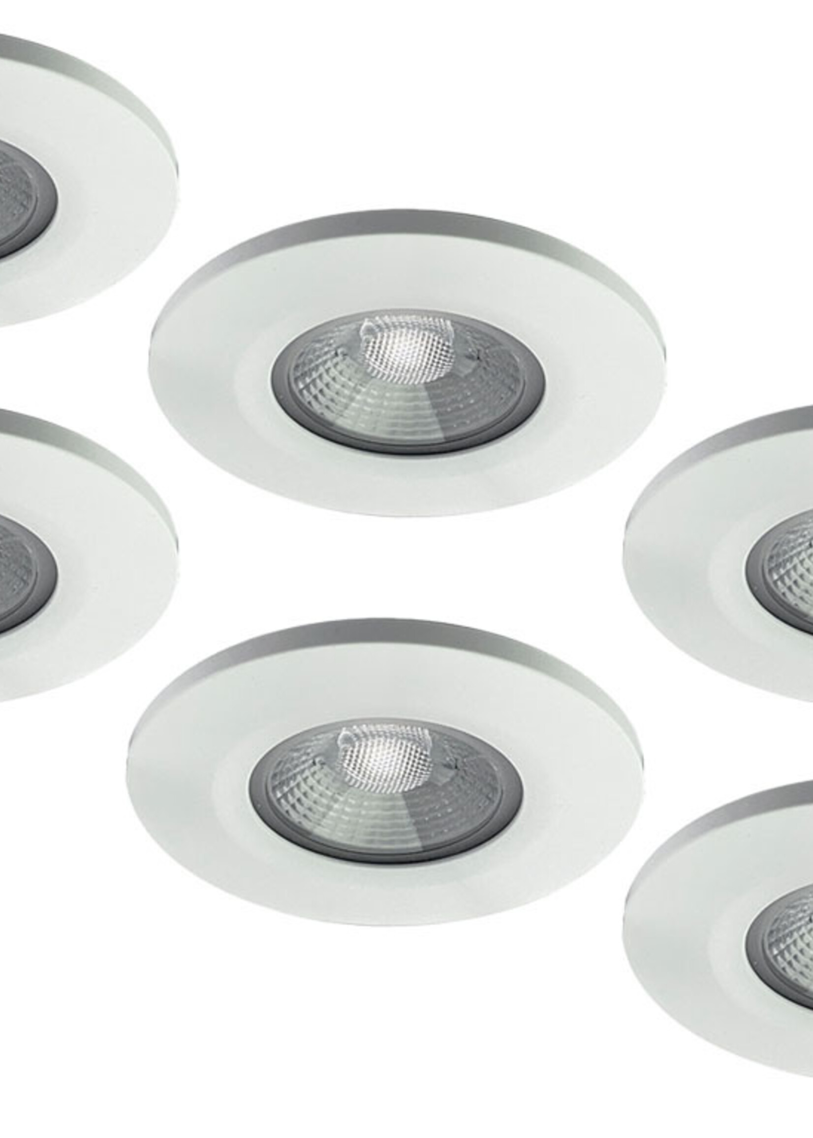 Set van 6 stuks badkamer LEDspot Veneti√´, IP65 Dimbaar, Witte uitvoering, Warm wit licht