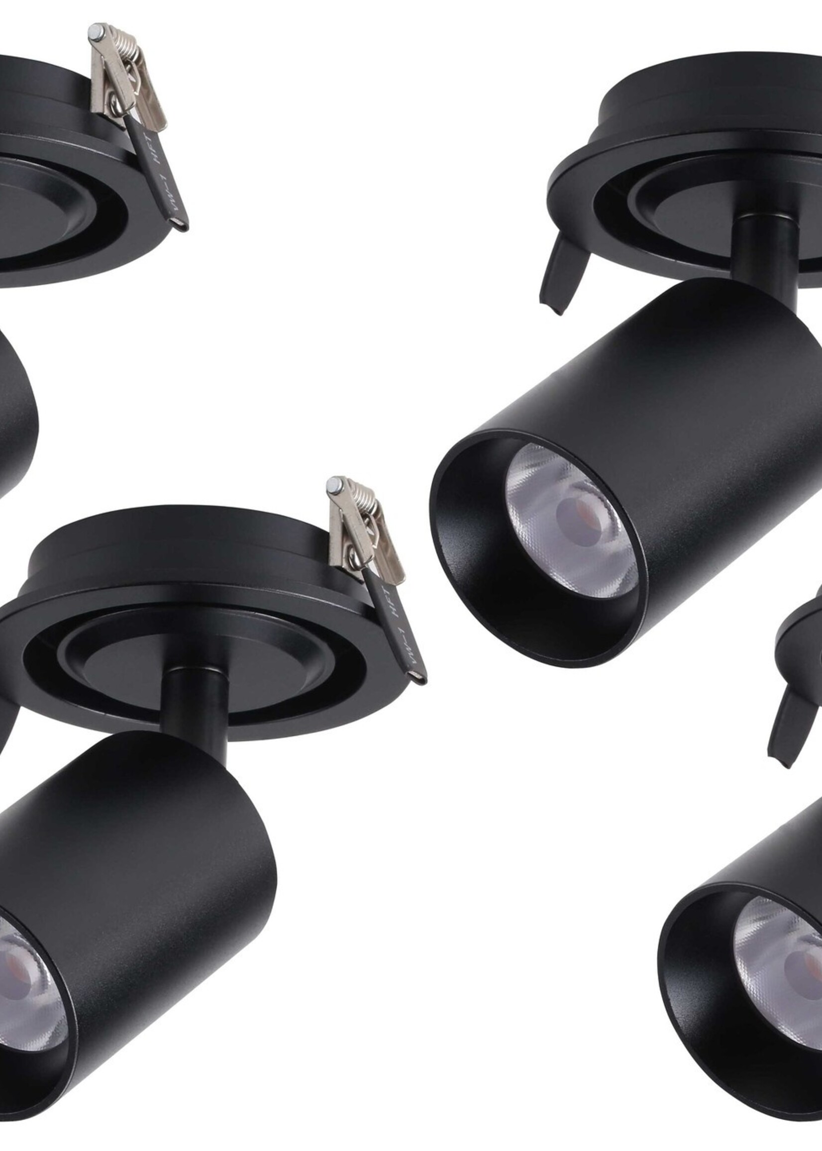 Set van 4, dimbare inbouw led spot Rotterdam, 360 graden richtbaar. Zwart