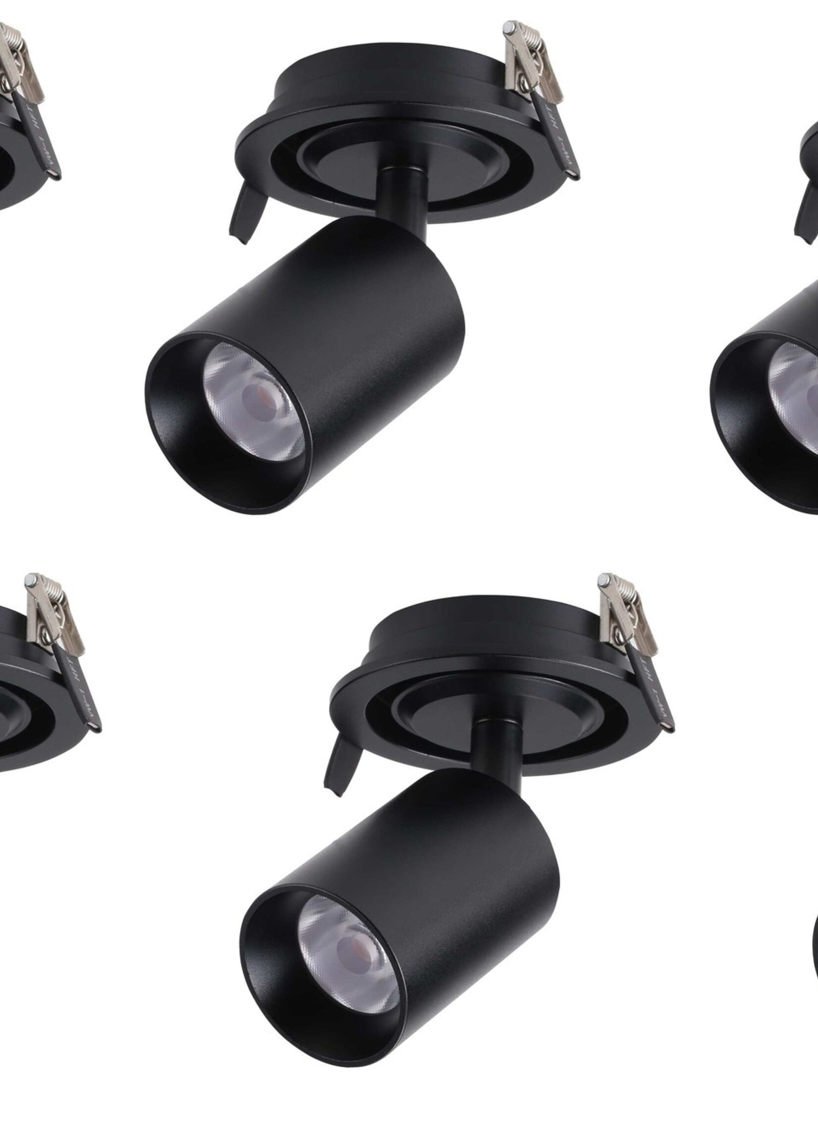Set van 6, dimbare inbouw led spot Rotterdam, 360 graden richtbaar. Zwart