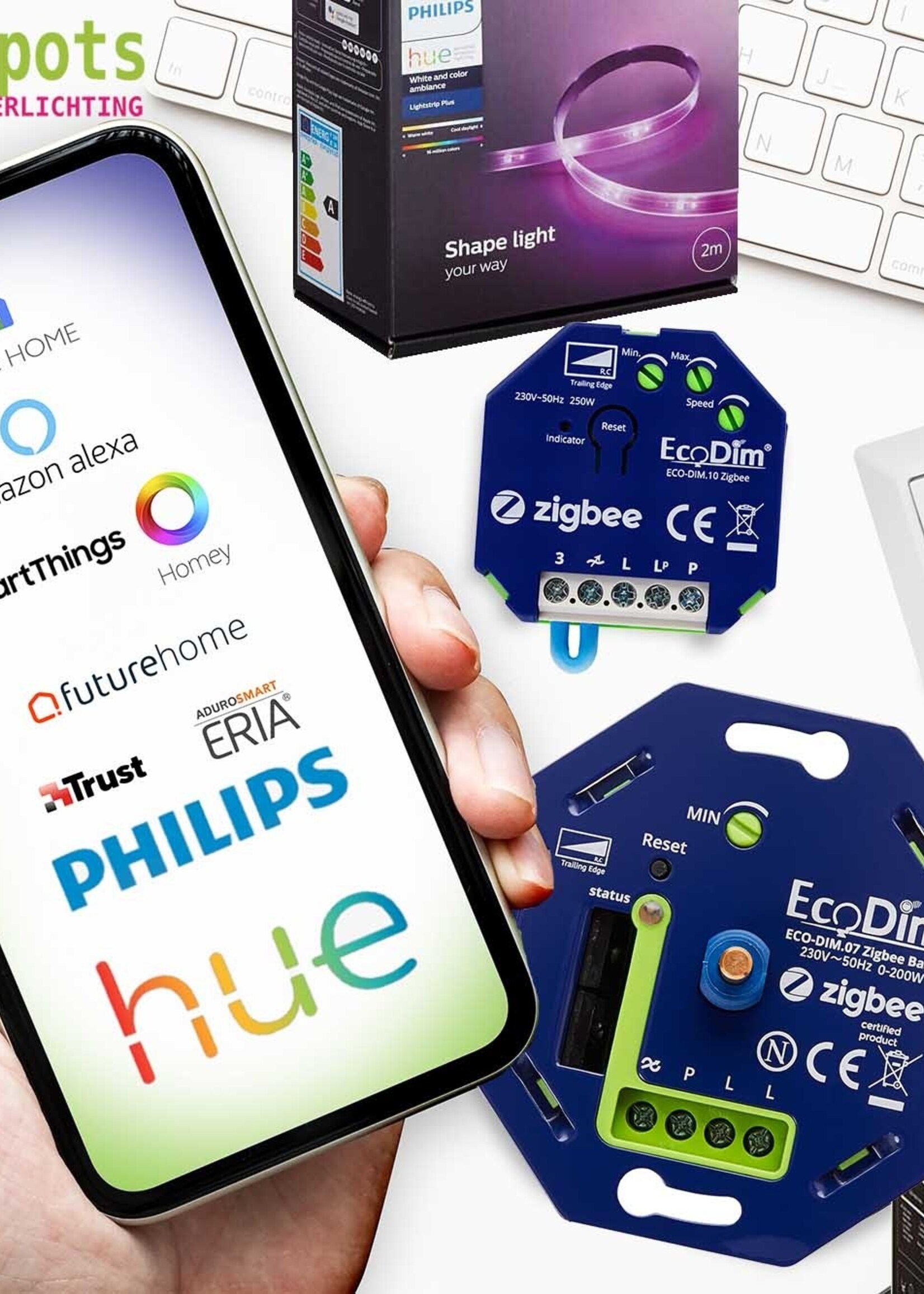 Ecodim Led drukknop dimmer, draadloos. Zwart - Friends with Hue