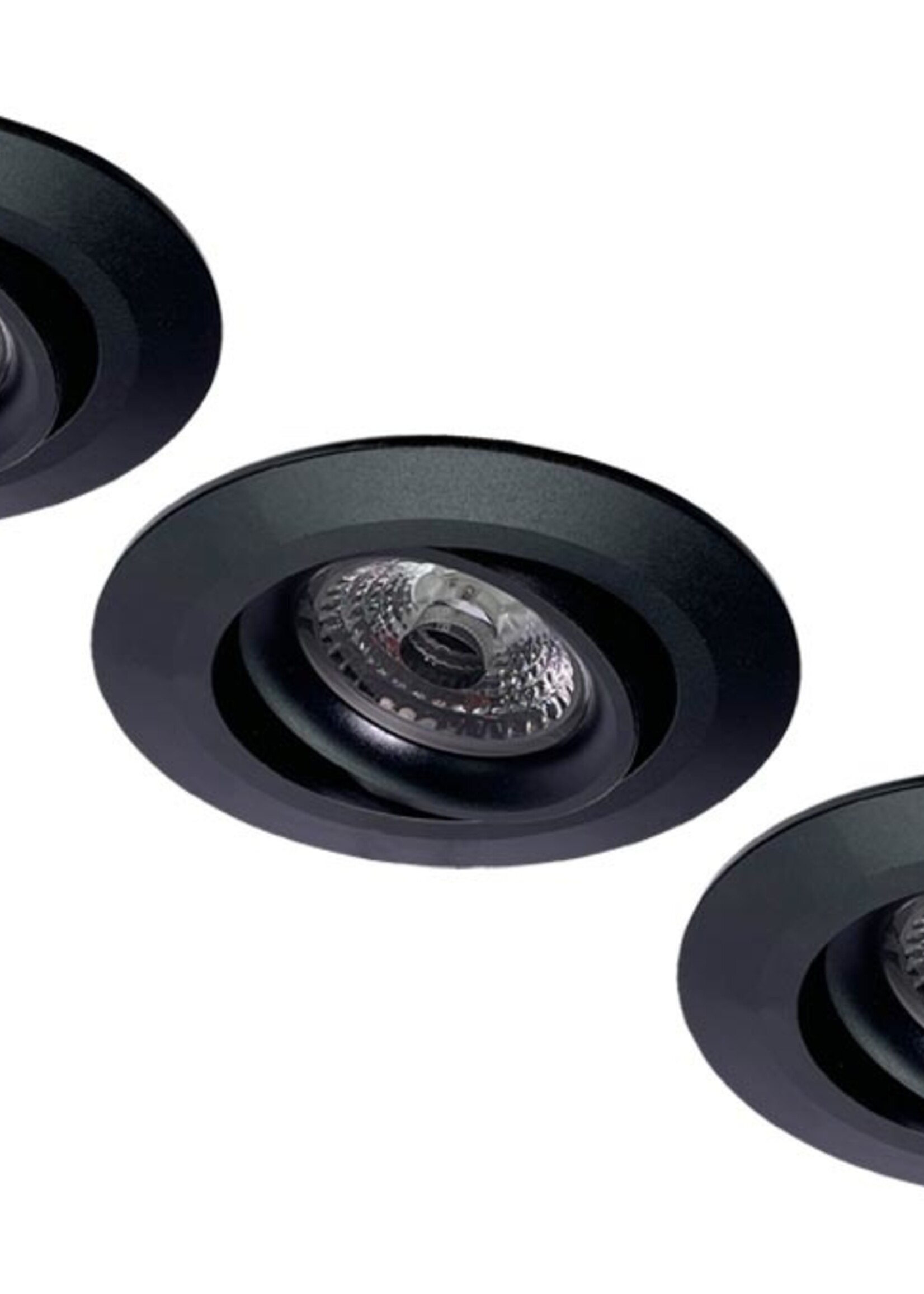 Set van 3 stuks Inbouw LEDspot Parijs, Warm wit licht, dimbaar, 8 Watt, kantelbaar, Zwart