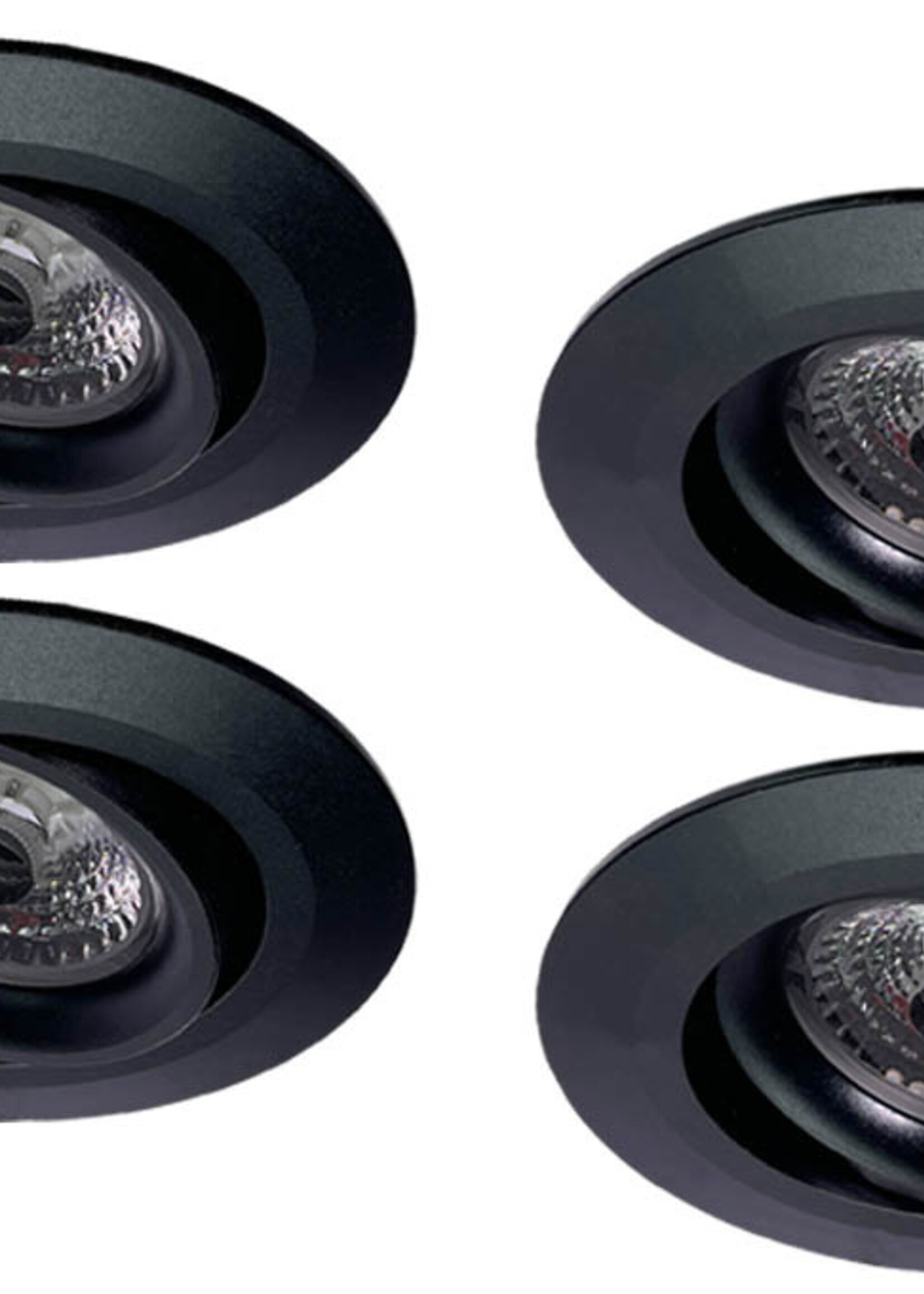 Set van 4 stuks Inbouw LEDspot Parijs, Warm wit licht, dimbaar, 8 Watt, kantelbaar, Zwart