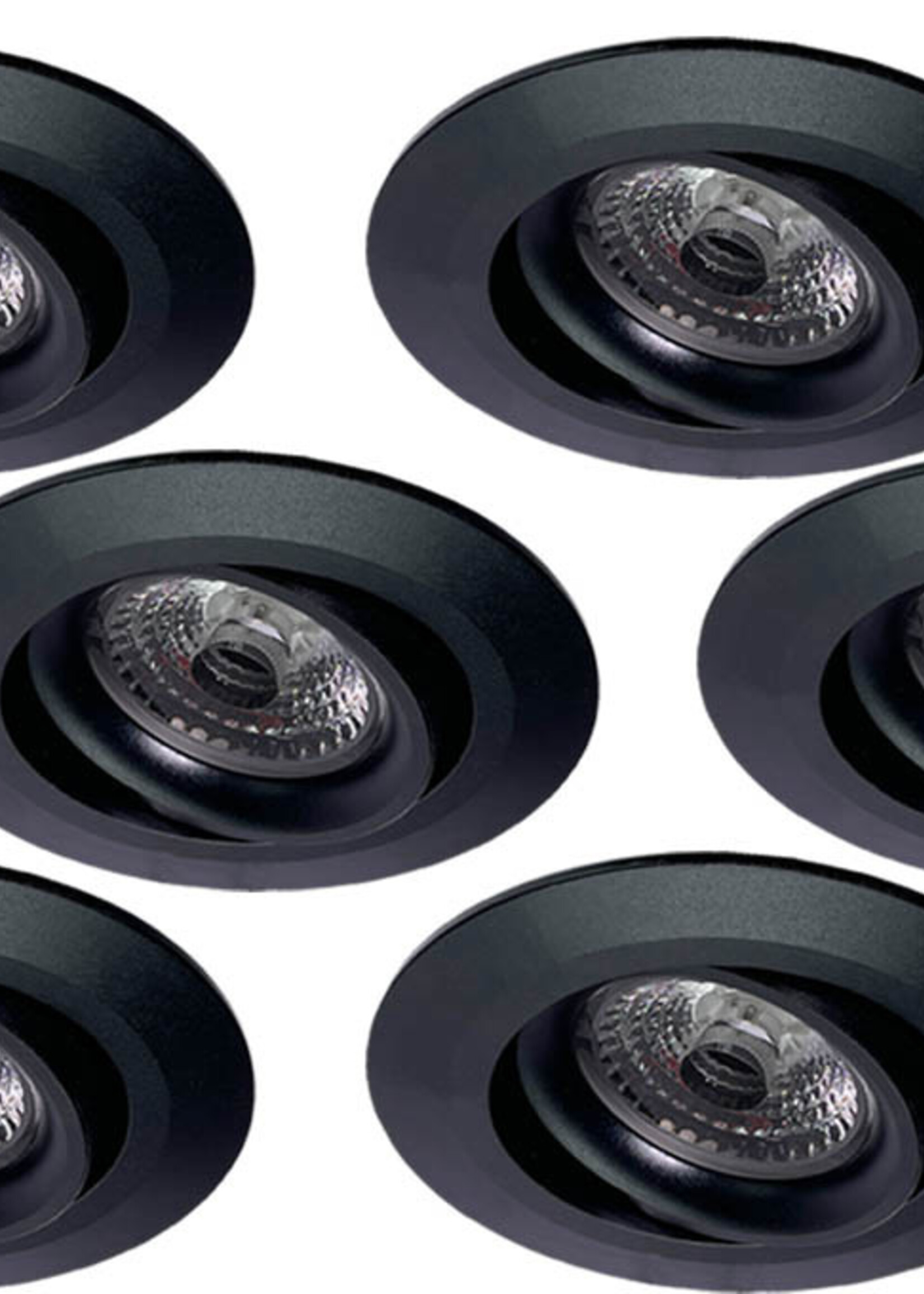 Set van 6 stuks Inbouw LEDspot Parijs, Warm wit licht, dimbaar, 8 Watt, kantelbaar, Zwart
