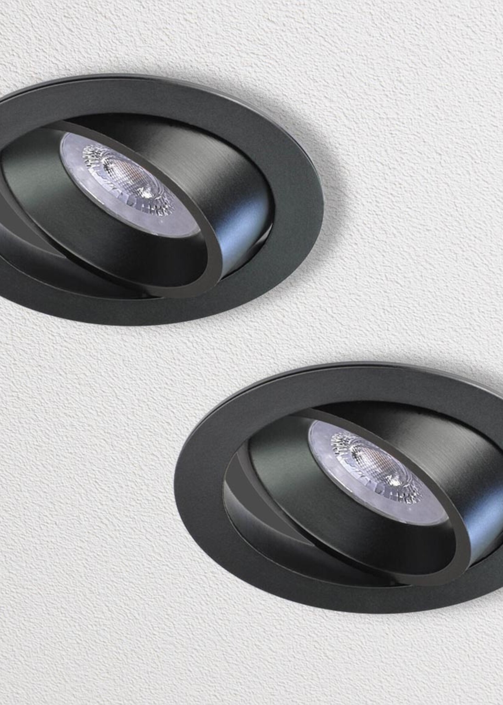 Set van 2 Zwarte LED inbouwspots BRUGGE 5W dimbaar, kantelbaar, warmwit licht.