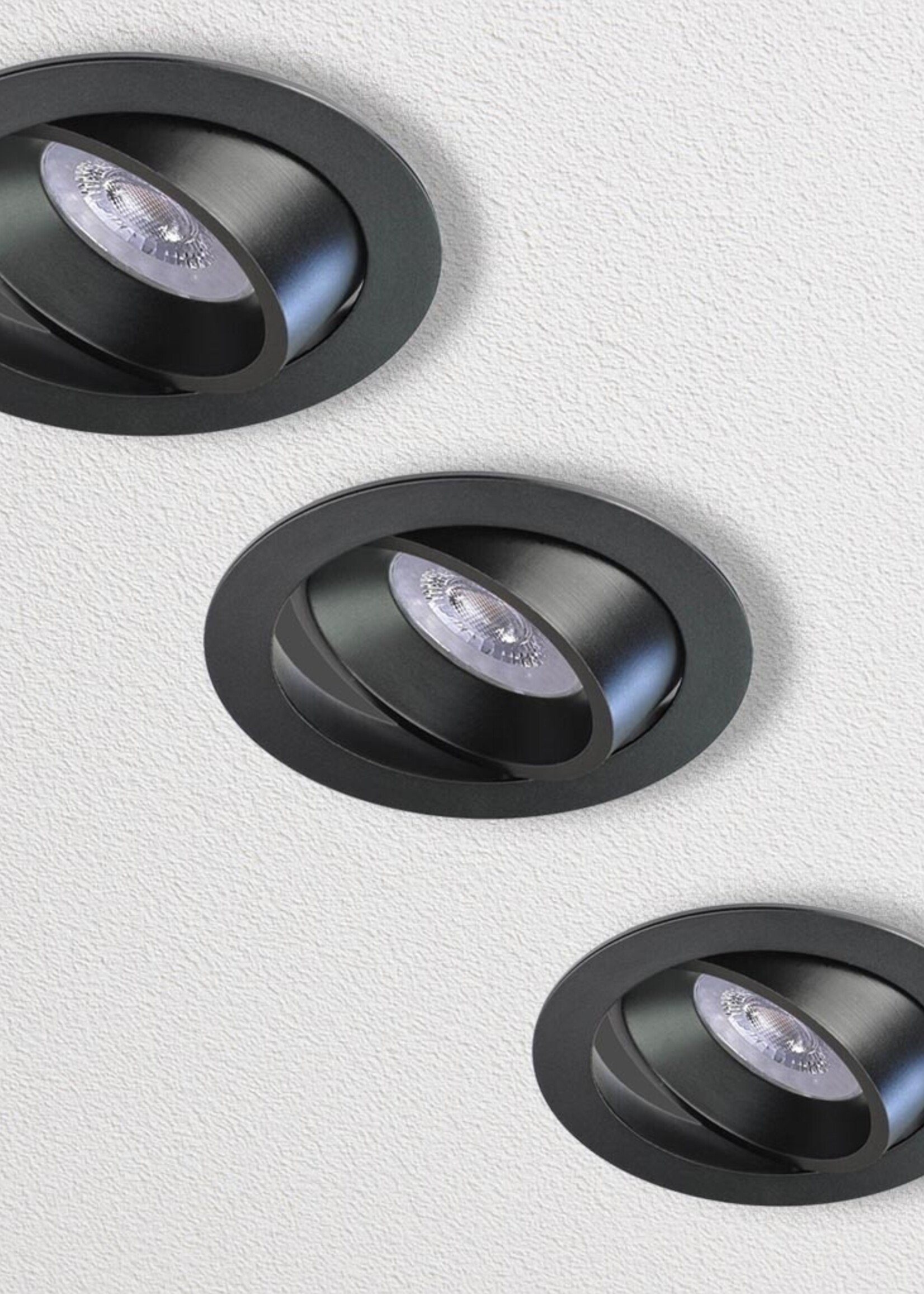 Set van 3 Zwarte LED inbouwspots BRUGGE 5W dimbaar, kantelbaar, warmwit licht.