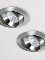 Set van 2 RVS LED inbouwspots BRUGGE 5W dimbaar, kantelbaar, warmwit licht.