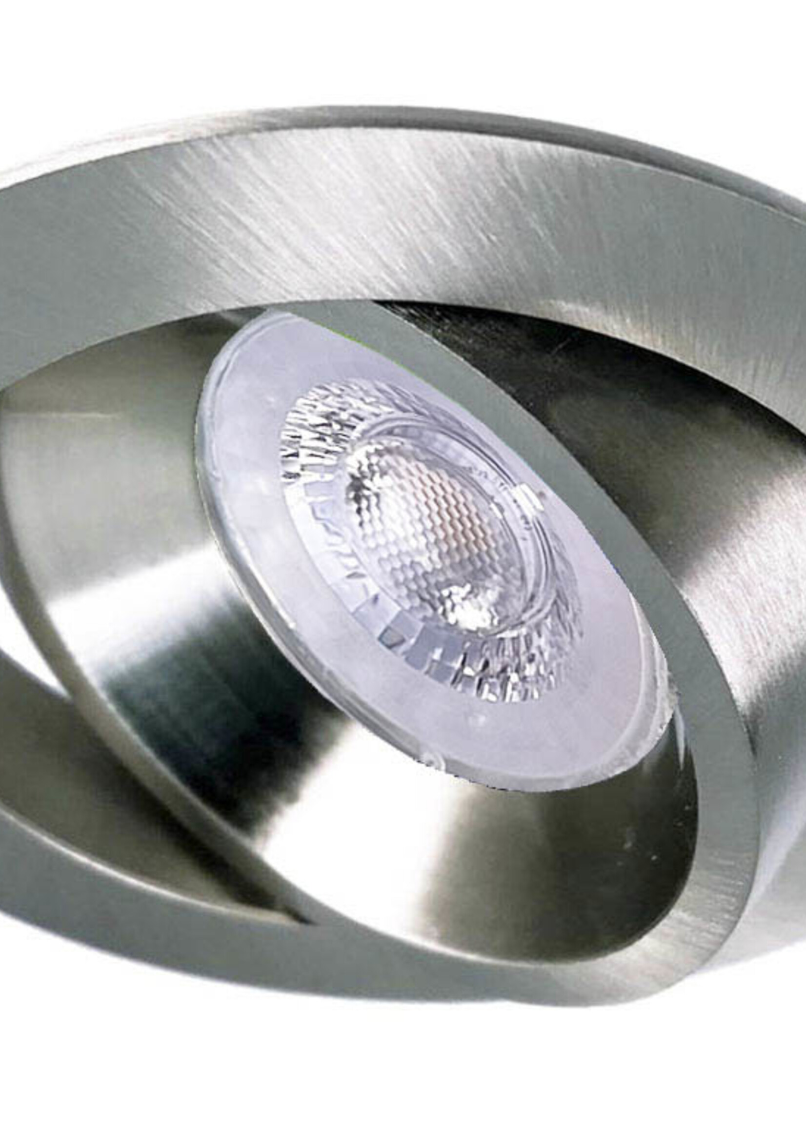 Set van 4 RVS LED inbouwspots BRUGGE 5W dimbaar, kantelbaar, warmwit licht.