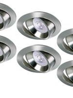 Set van 6 RVS LED inbouwspots BRUGGE 5W dimbaar, kantelbaar, warmwit licht.
