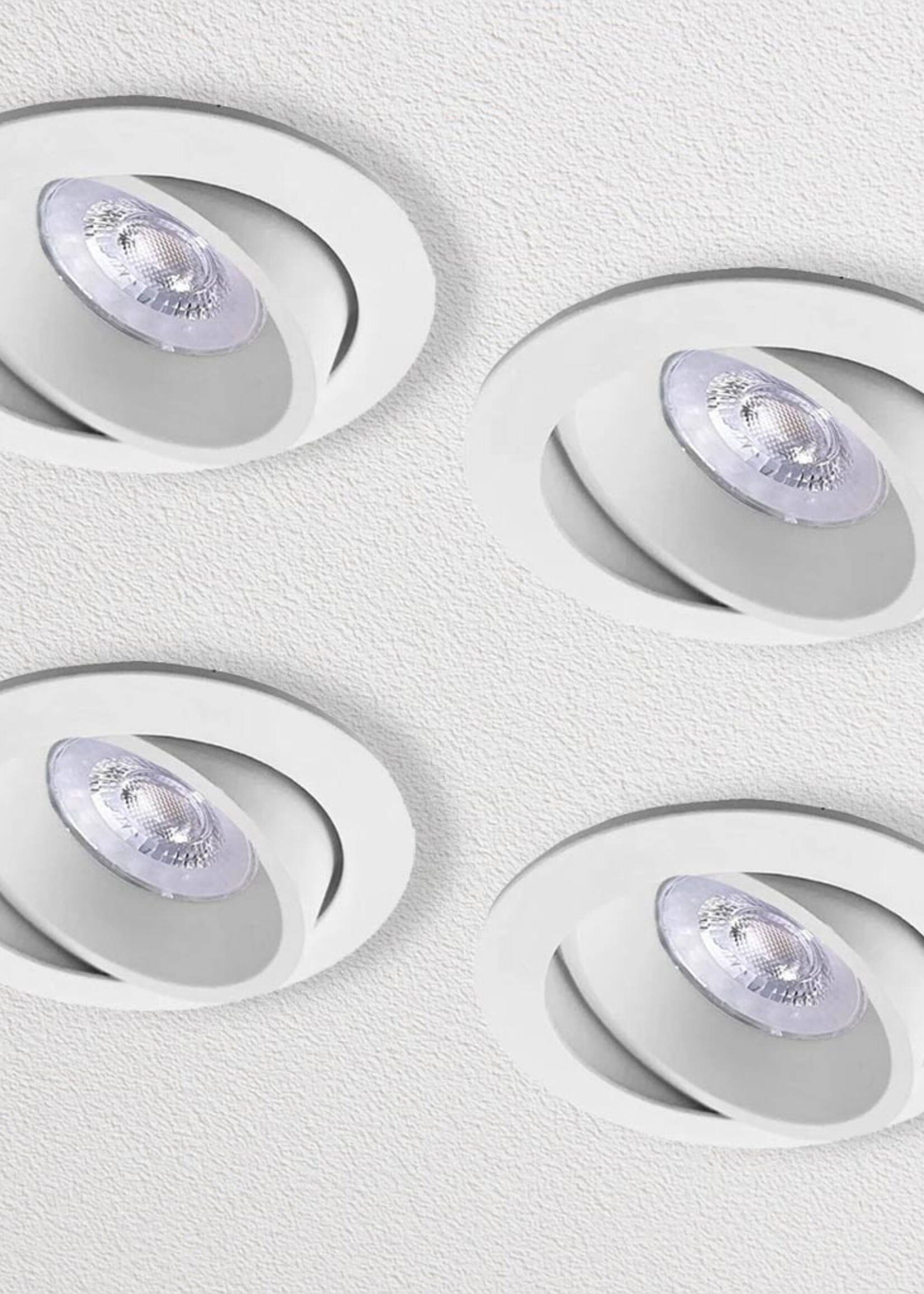 Set van 4 witte LED inbouwspots BRUGGE 5W dimbaar, kantelbaar, warmwit licht.