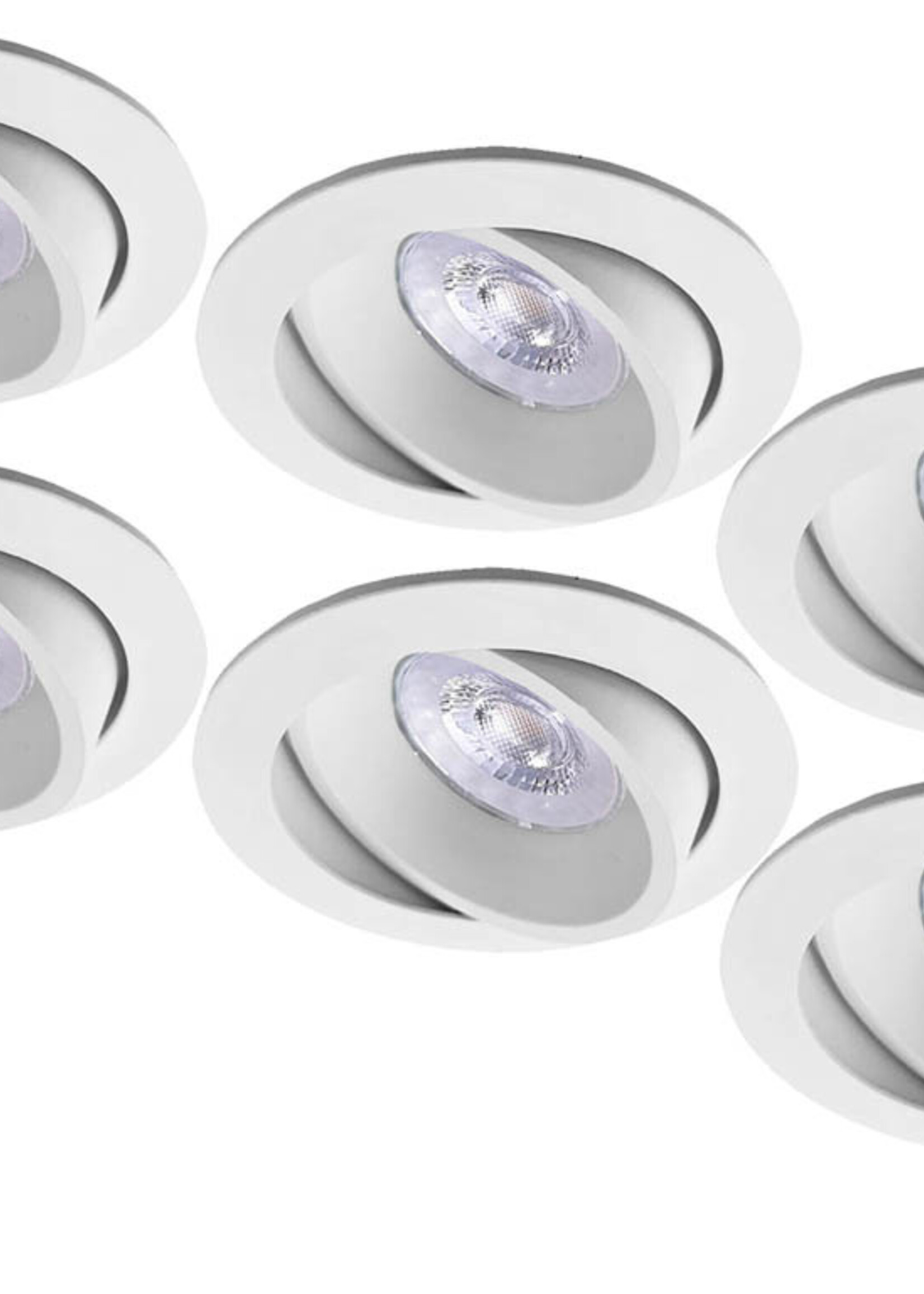 Set van 6 witte LED inbouwspots BRUGGE 5W dimbaar, kantelbaar, warmwit licht.